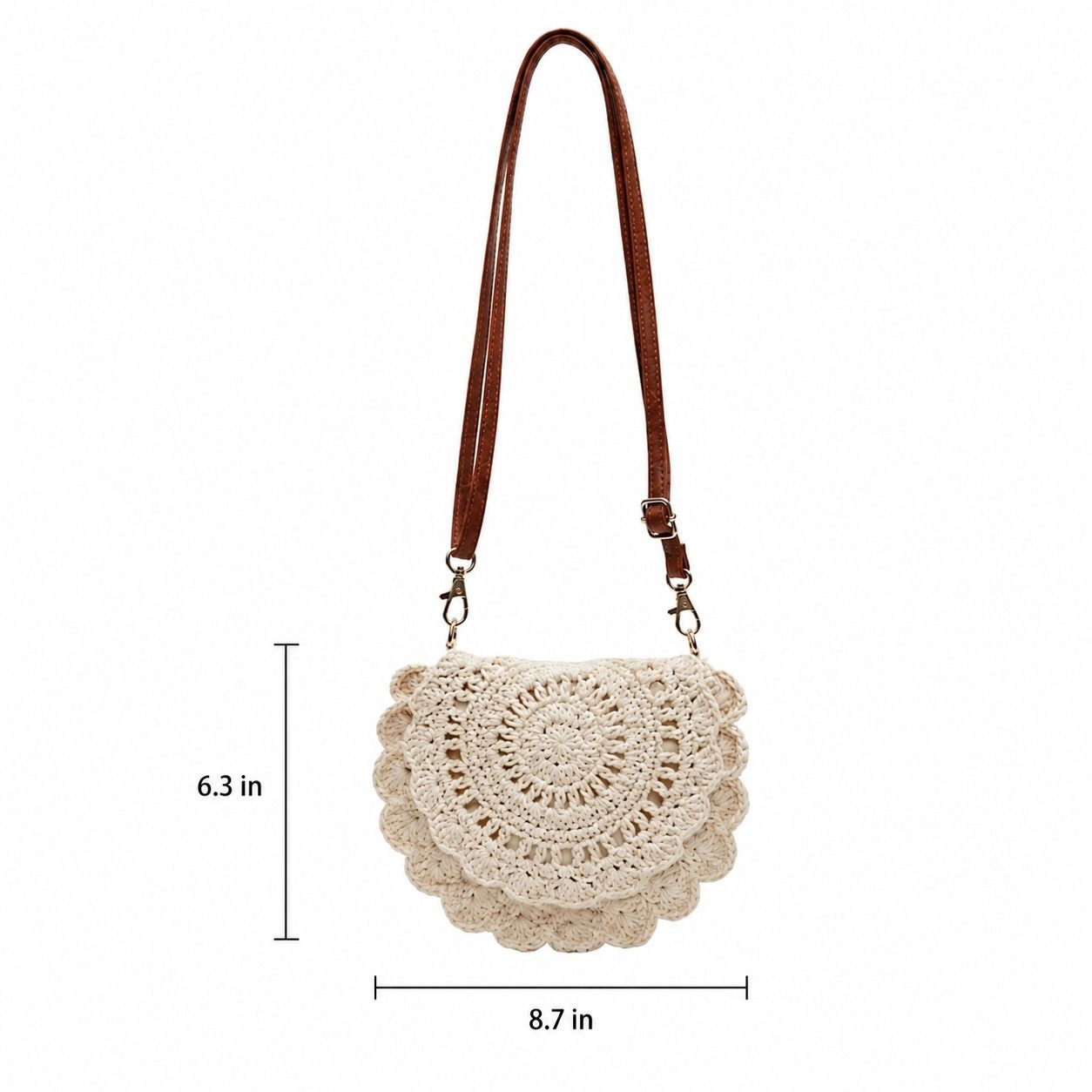 Alilang Women's Crochet Crossbody Bag with Scalloped Flap Magnetic Closure and Shoulder Strap, Khaki