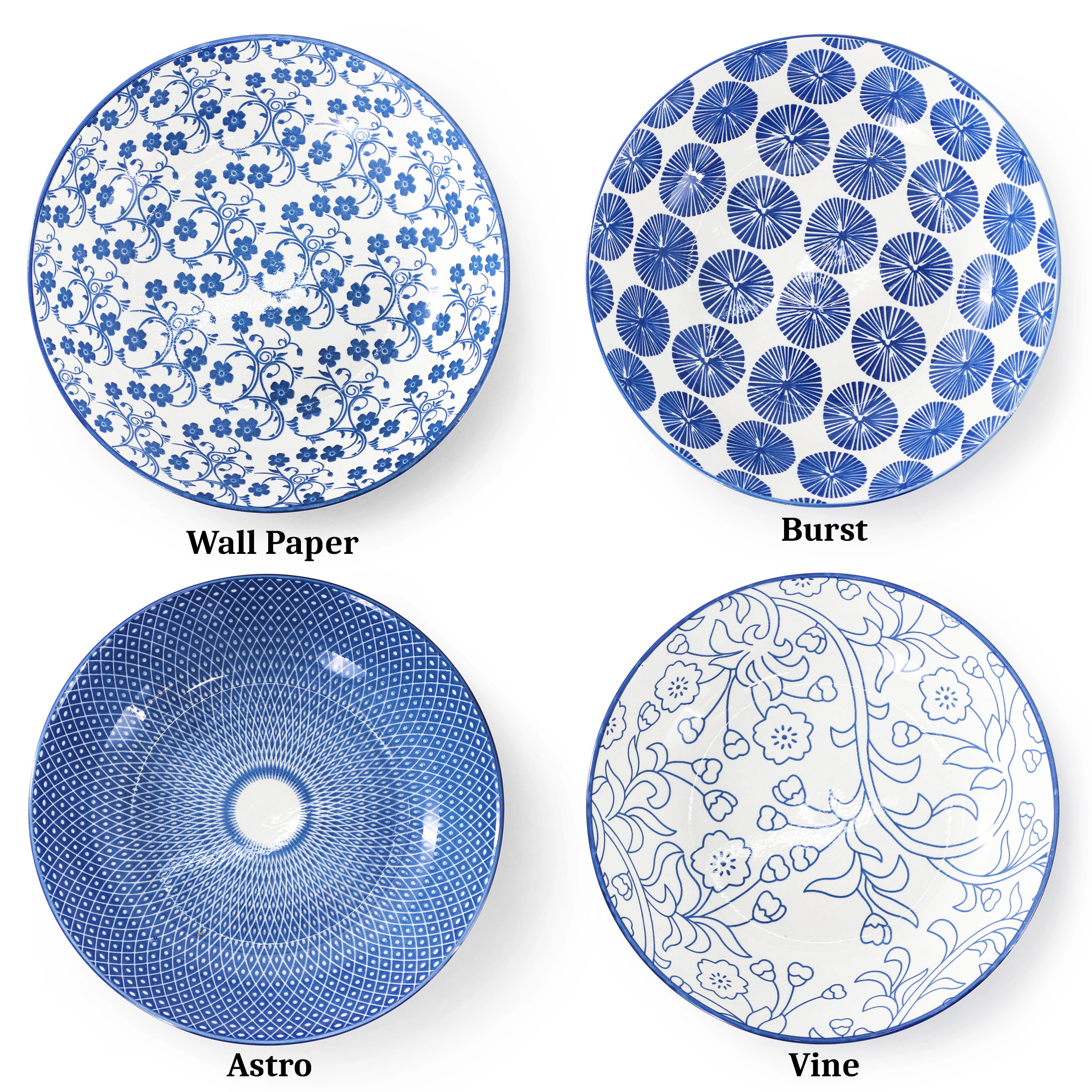 Elama Aurora 16 Piece Assorted Porcelain Double Bowl Dinnerware Set in Blue