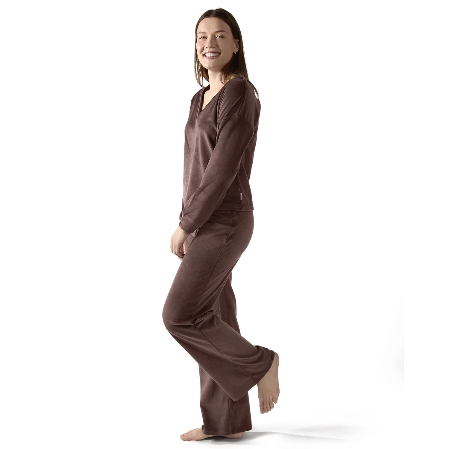 MeMoi Women's Velour Loose Fit V-Neck Sweatshirt and Pants Set