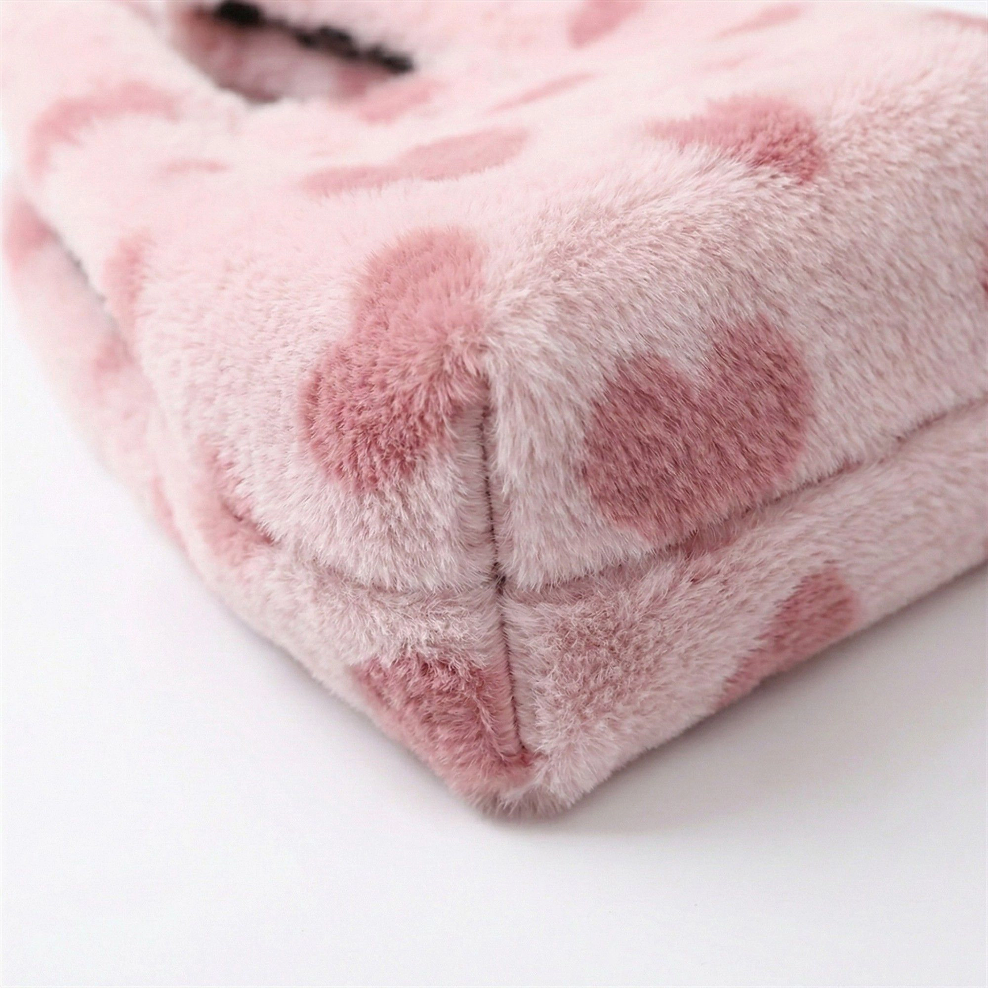 Alilang Women's Faux Fur Shoulder Tote Bag with Heart Pattern Soft Plush Texture and Wide Handles 6.7x6x4.3in