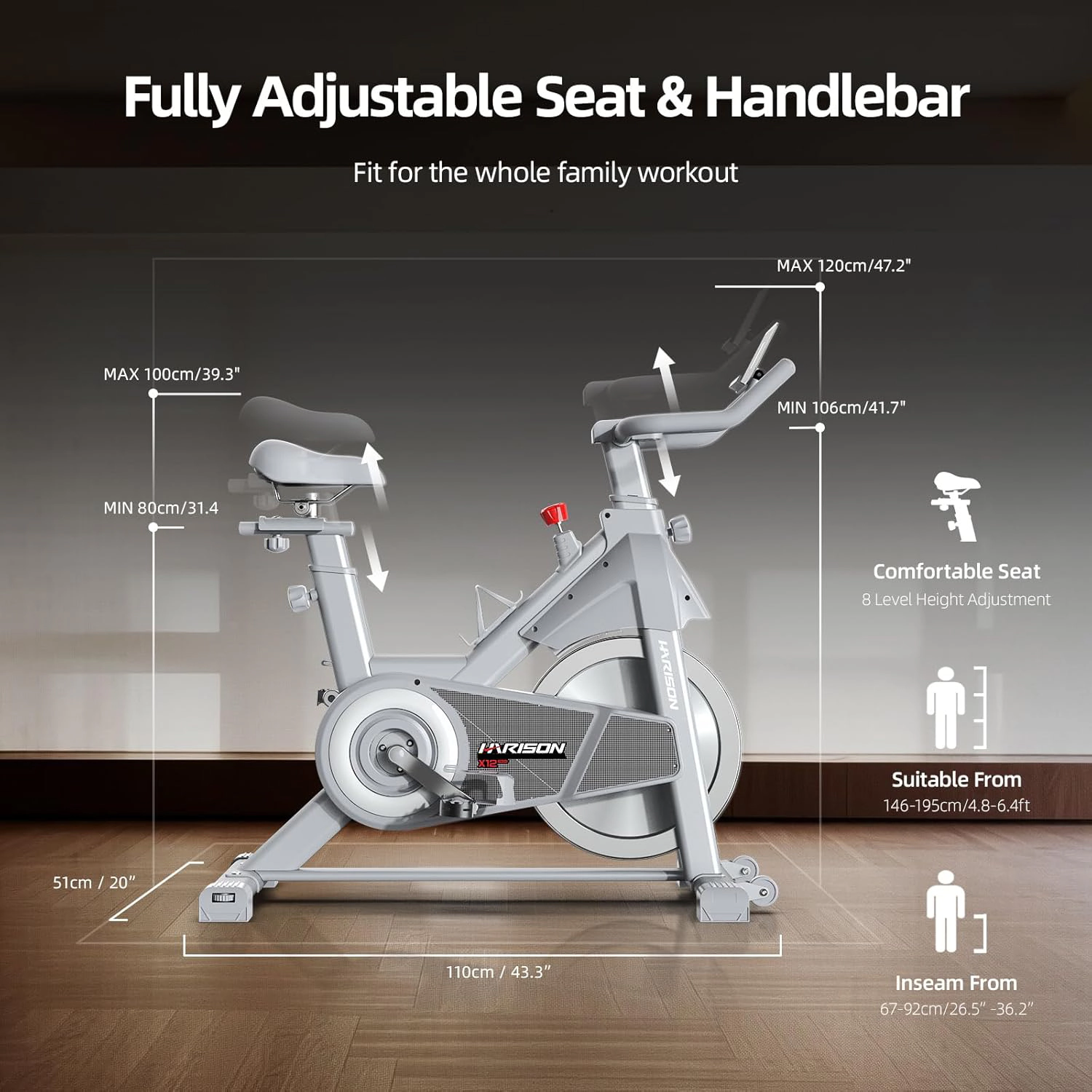 HARISON Magnetic Exercise Bike for Home 380 LB Capacity with Bluetooth, Stationary Bike with iPad Holder
