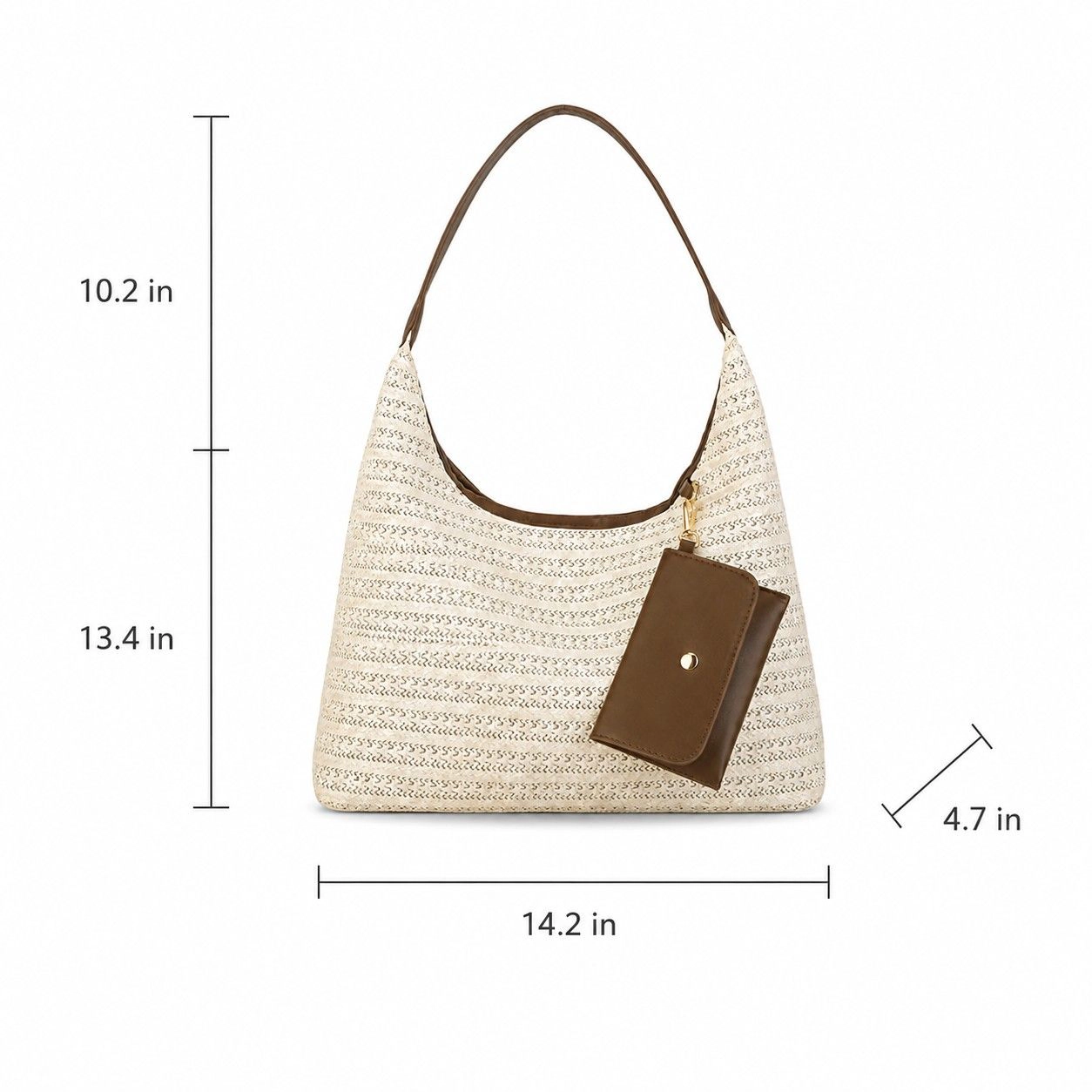 Alilang Women's Woven Straw Shoulder Bag Hobo Handbag with Removable Pouch and Magnetic Closure, Ivory
