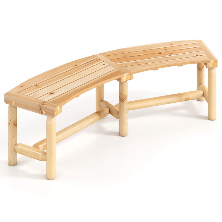 Hivvago Patio Curved Bench Solid Wood Fire Pit Bench Outdoor Backless Loveseat
