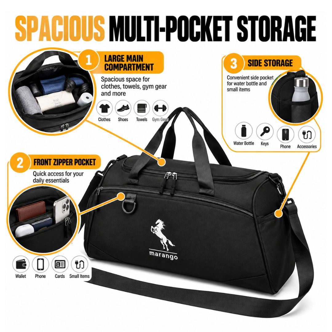Waterproof Sports Bag with Shoe & Wet Pockets