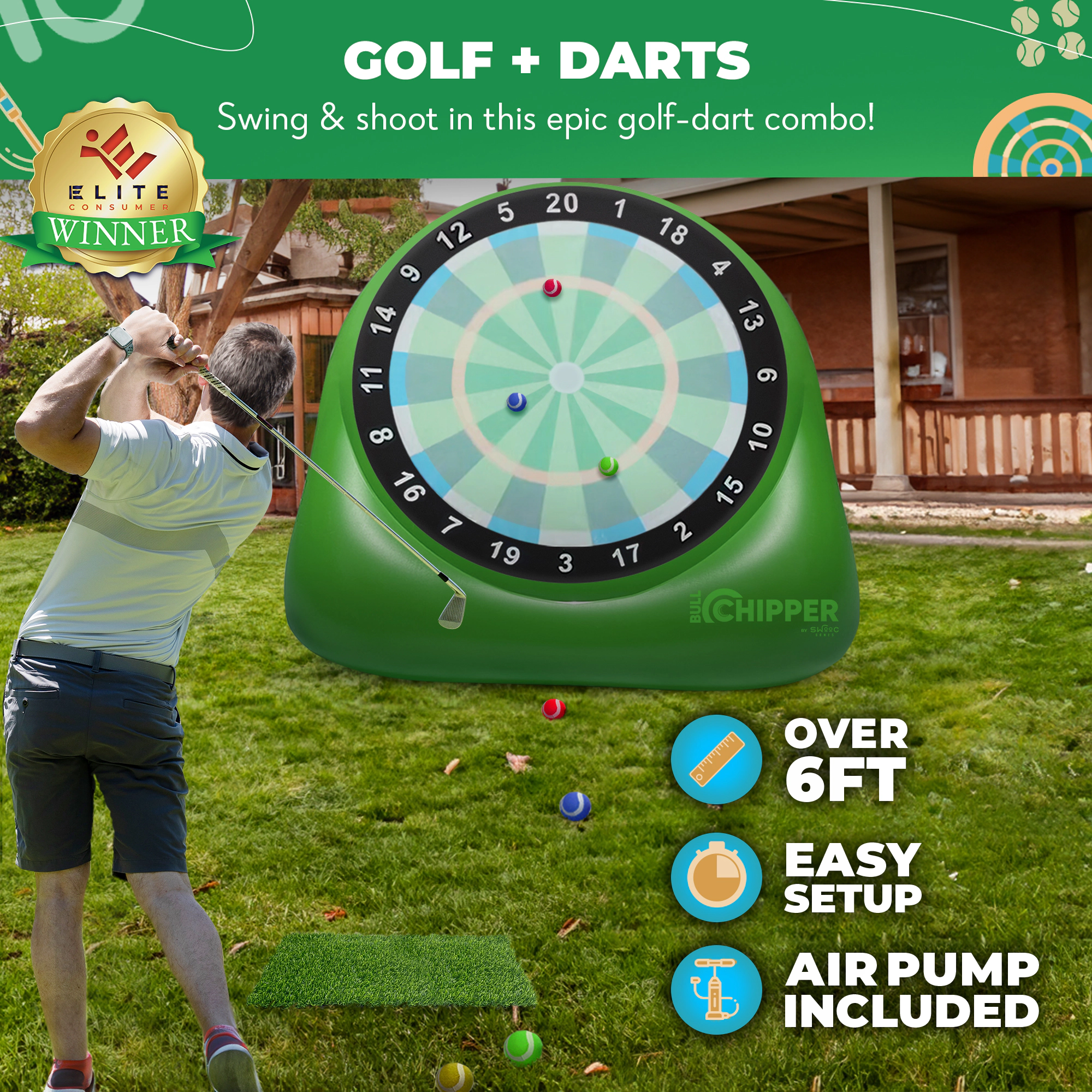 Swooc Games | Bull Chipper™ | Giant Golf Darts with 10+ Golf Games