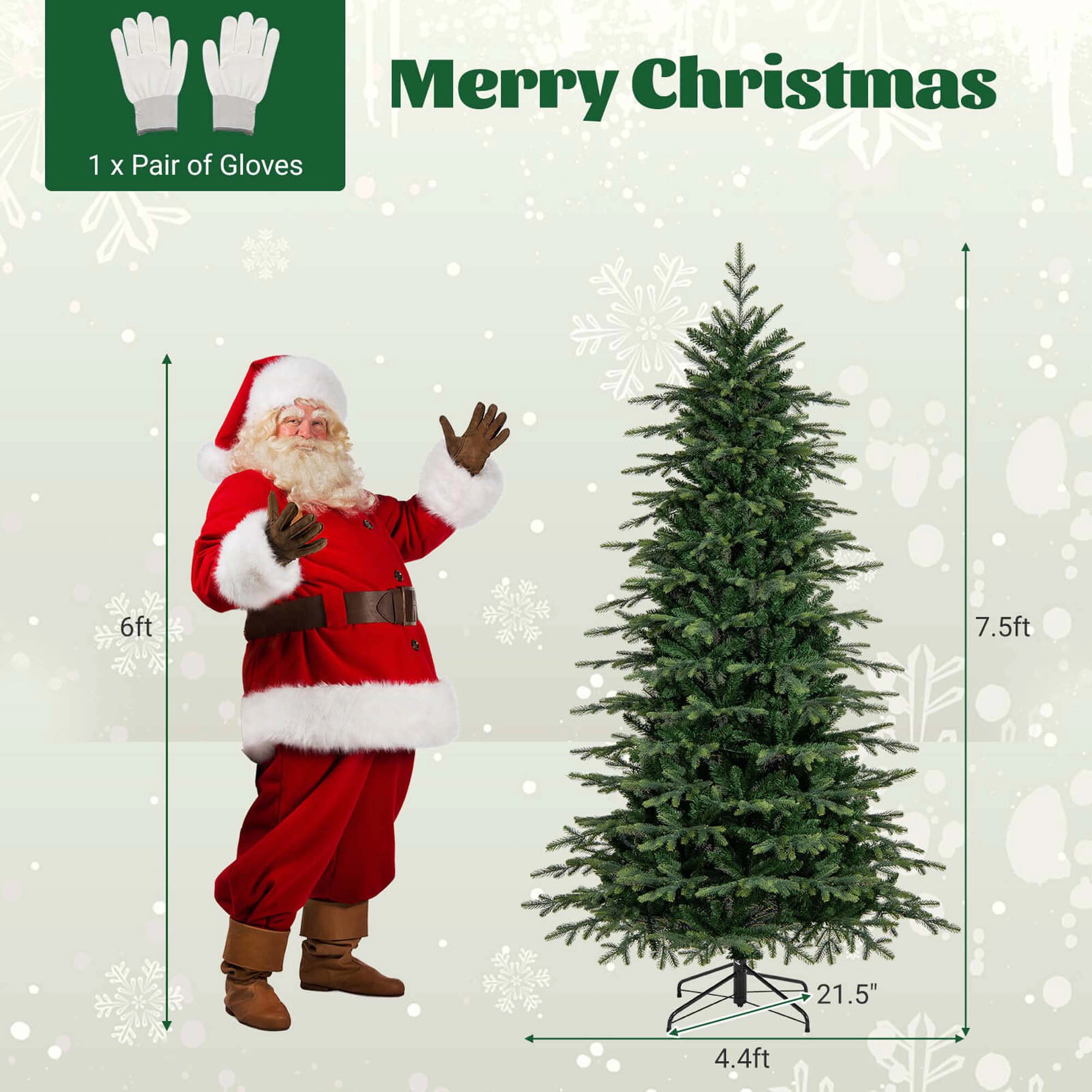 Costway 6/7.5/9 FT Artificial Christmas Tree with 714/1162/1770 Branch Tips 260/380/560 LED Lights 3 Timers Remote