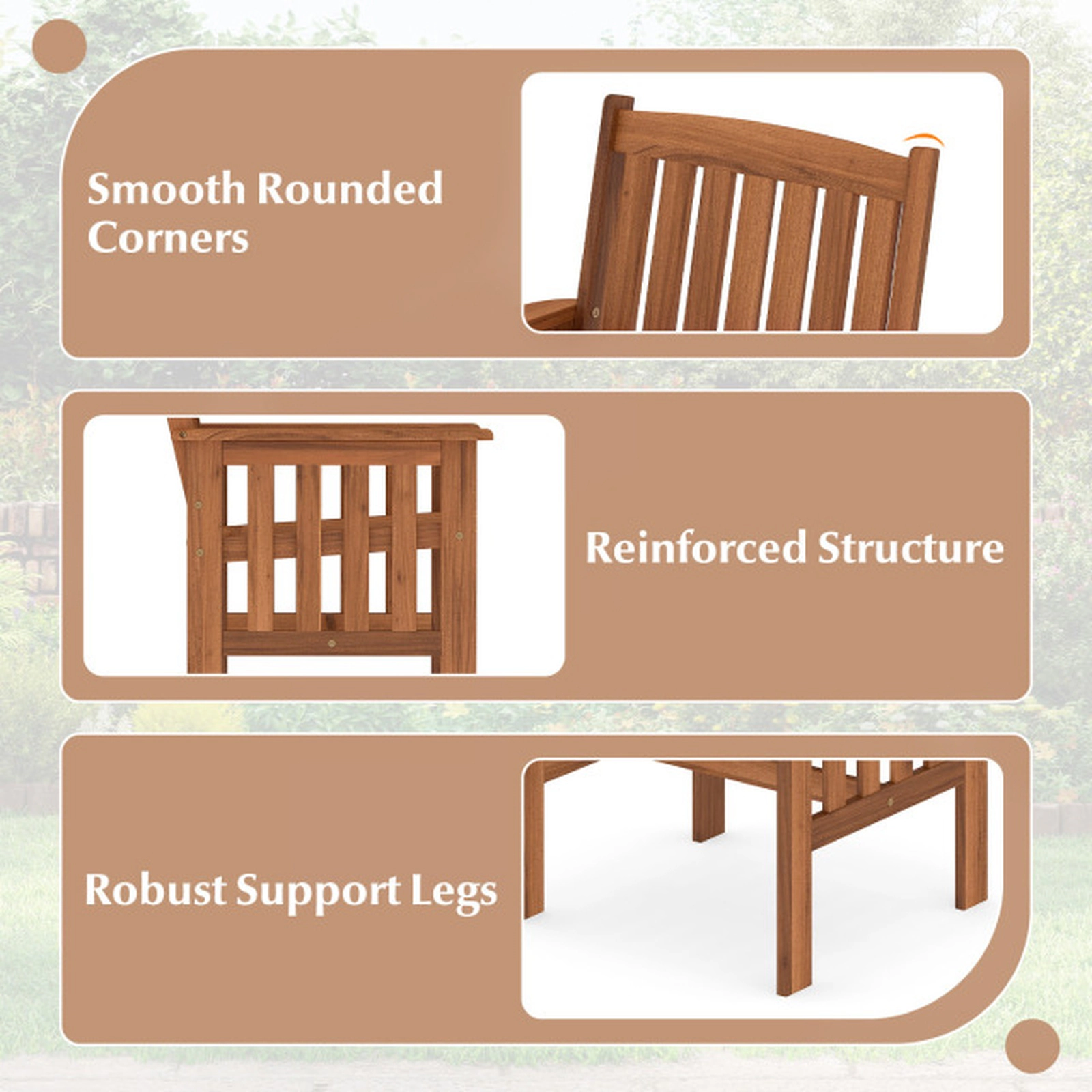 SUGIFT Set of 2 Solid Wood Patio Chairs with Armrests Slatted Seat Inclined Backrest 300-lb Capacity Natural