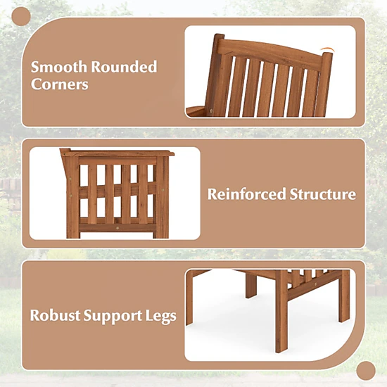 SUGIFT Set of 2 Solid Wood Patio Chairs with Armrests Slatted Seat Inclined Backrest 300-lb Capacity Natural