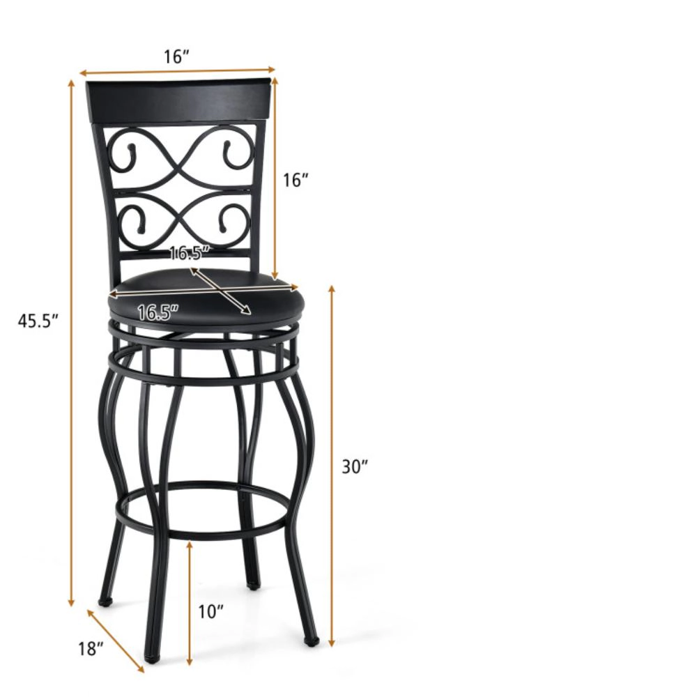 Hivvago Set of 2 Bar Chairs with Supportive Backrests and Built-In Footrests