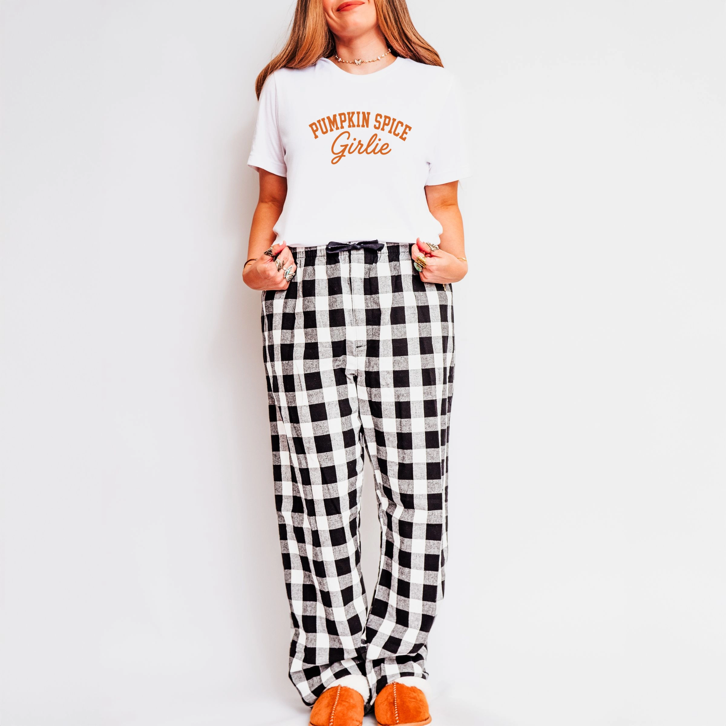 Simply Sage Market - Women's Plaid Pants and Tee Set Pumpkin Spice Girlie
