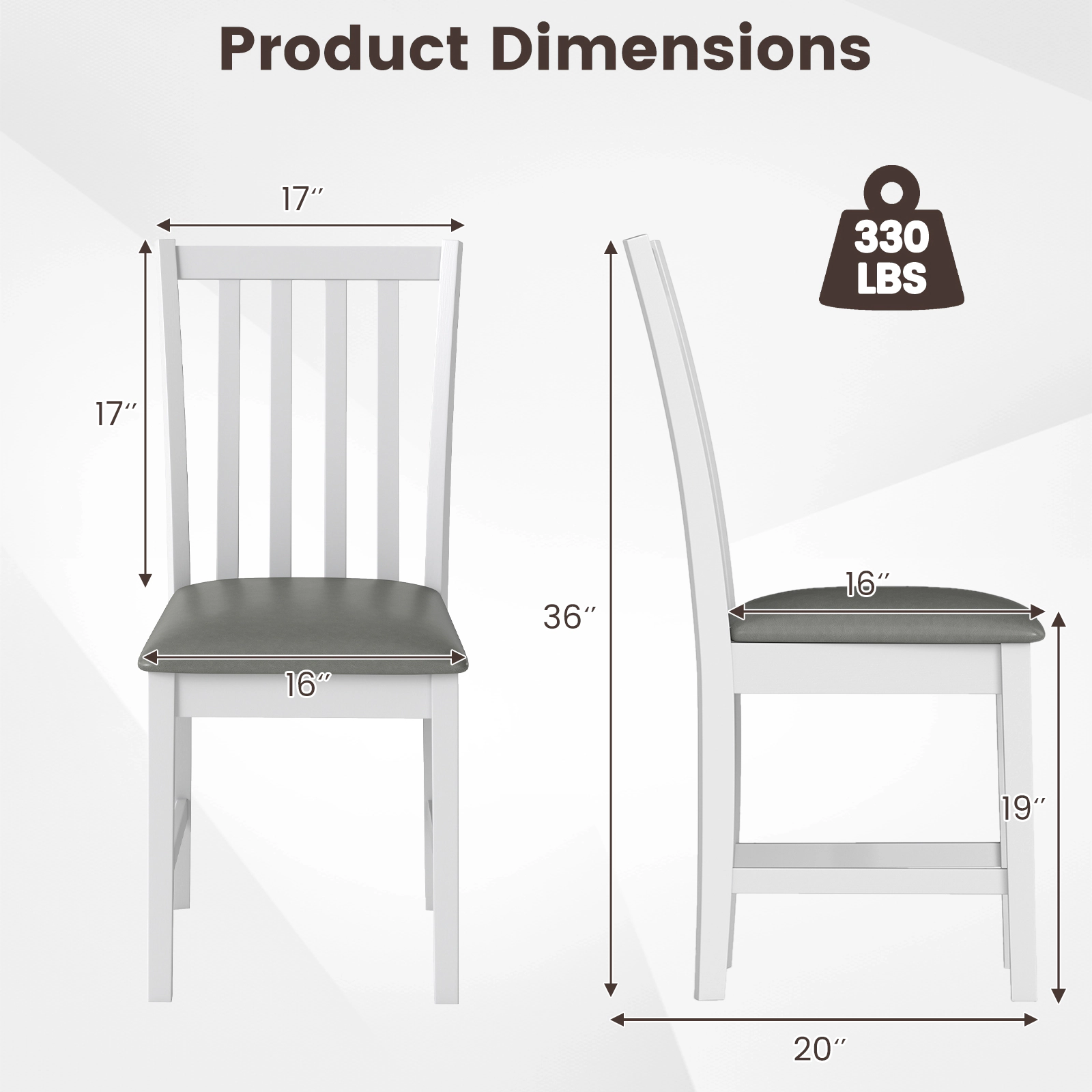 SUGIFT Rubber Wood Dining Chair Set of 2 with MDF Frame and Padded PVC Seat 330-Lb Capacity 36-in Tall White+Gray