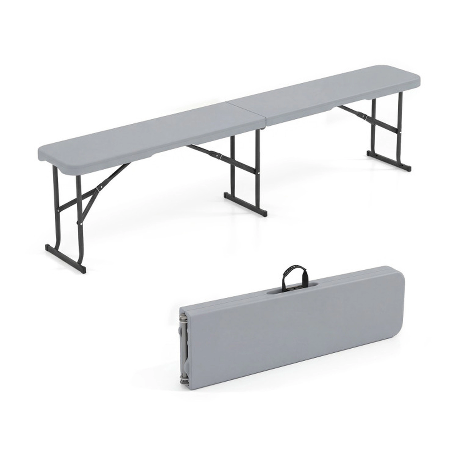 SUGIFT 6-Foot Plastic Folding Bench Picnic Camping Dining Seat 660-lb Capacity with Carrying Handle Light Gray
