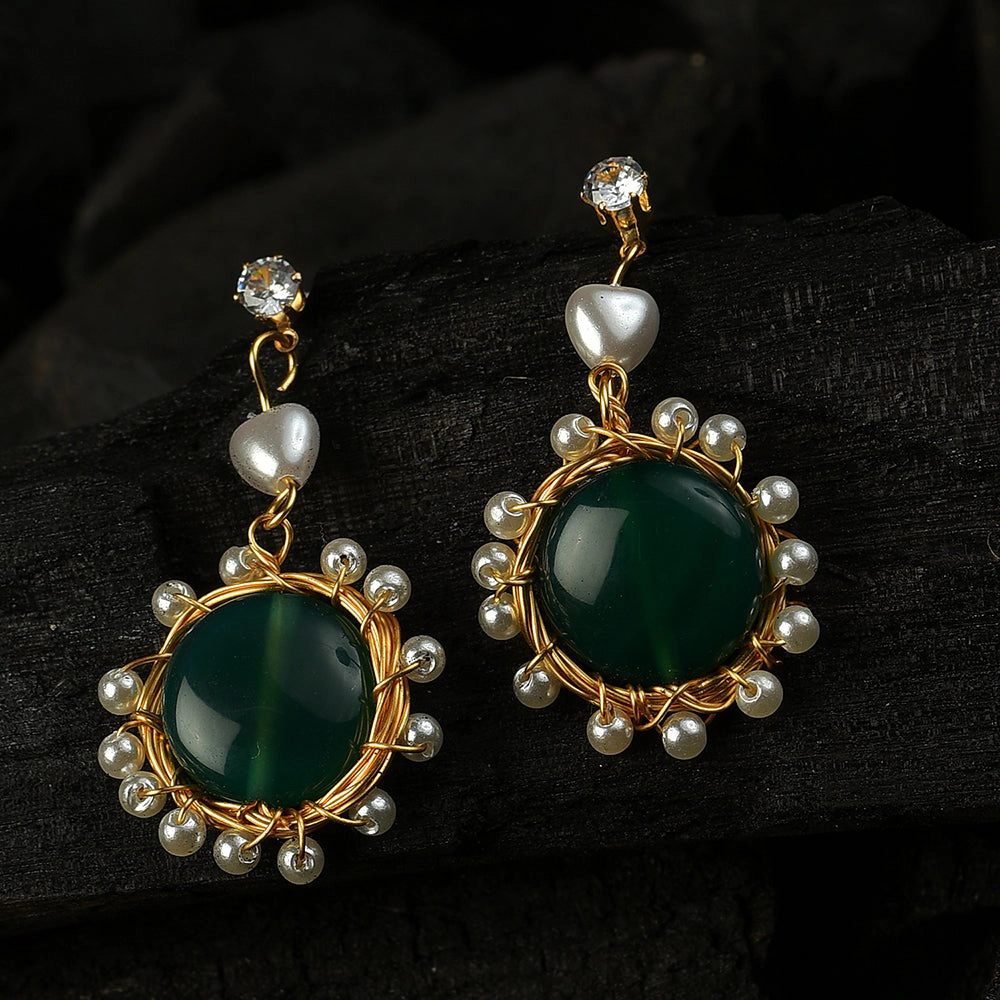 SOHI Women's Green Cluster Stone Drop Earrings