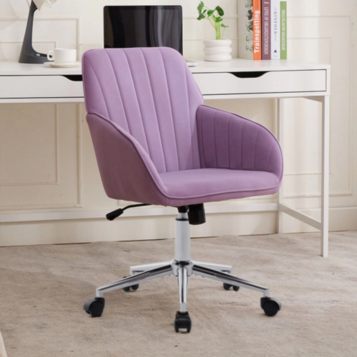Platinum-Level Office Chairs Lilac Velvet Office Chair Ergonomic Adjustable Swivel Desk