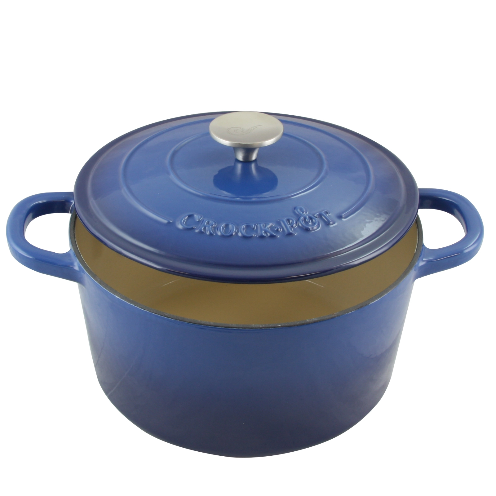 Crock Pot Artisan 5 Quart Round Enameled Cast Iron Dutch Oven in Sapphire Blue