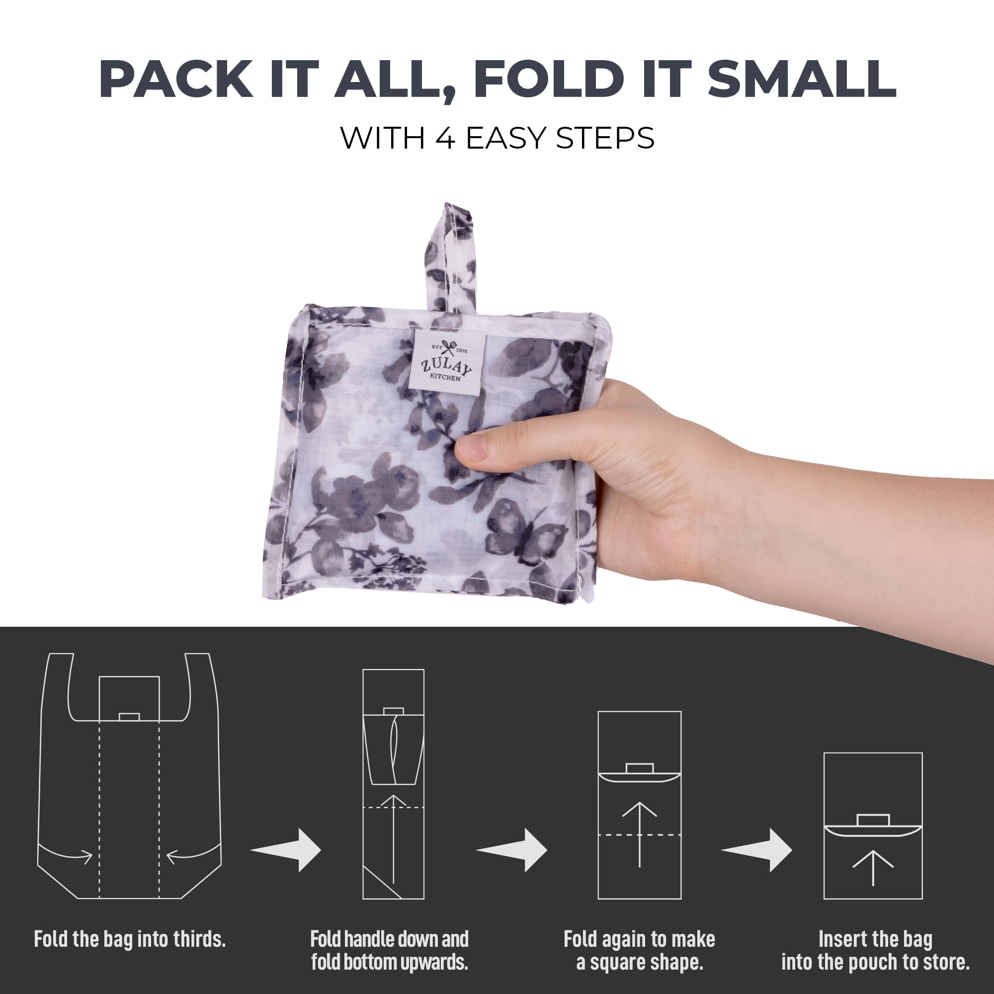 Zulay Kitchen 5 Pack 50 Pound Reusable Grocery Bags - Large Foldable With Handles and Drawstring Bag