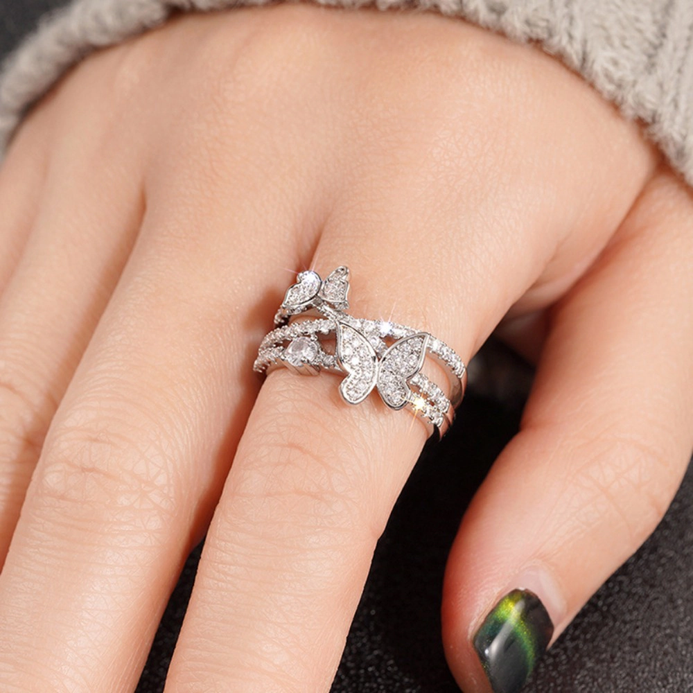 Wardrobe Whimsy Butterfly Cubic Zirconia Intertwined Band Ring Dainty Fashion Statement Jewelry