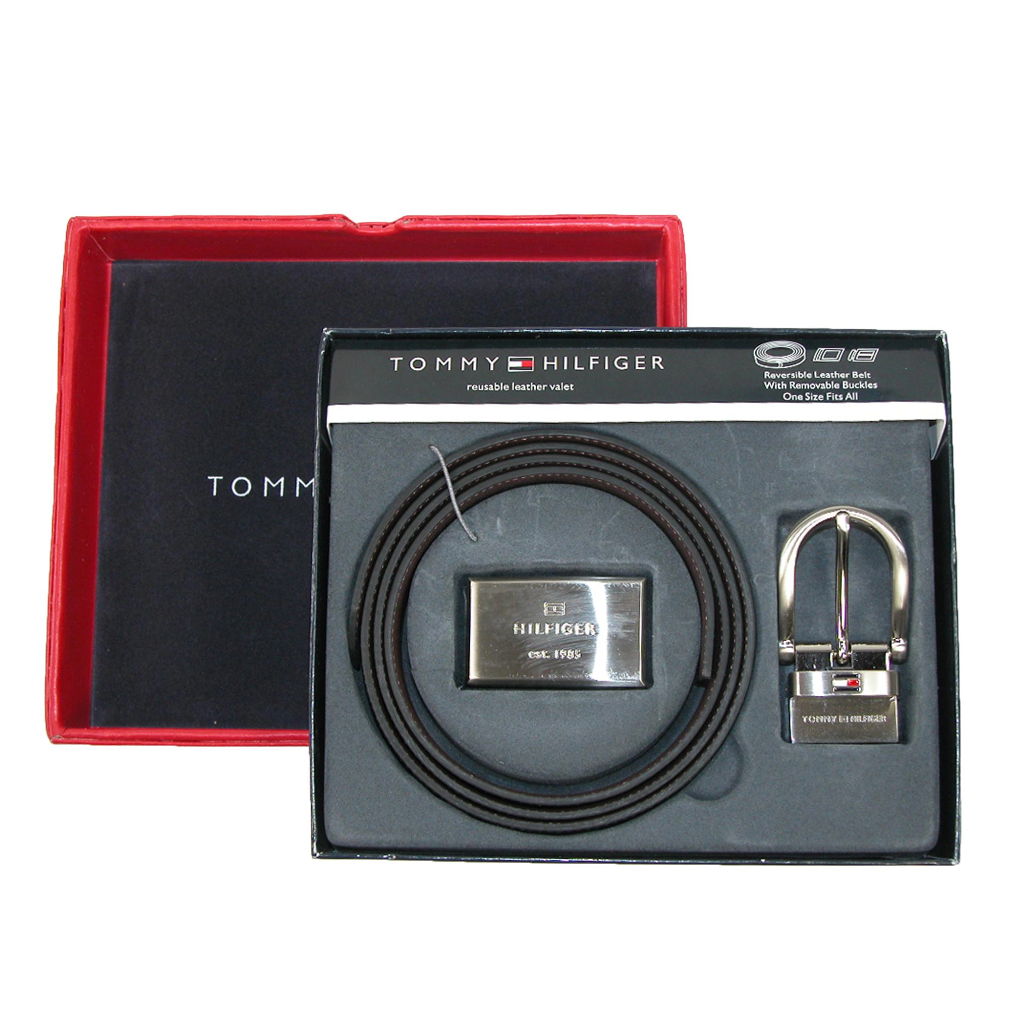Tommy Hilfiger Men's Reversible 1-inch Leather Belt and Buckles Gift Set