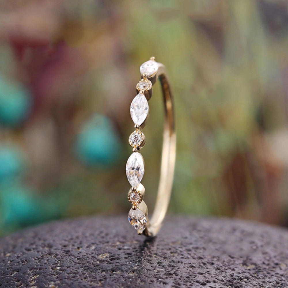 Wardrobe Whimsy Marquise Round Cut Cubic Zirconia Stackable Band Ring for Women