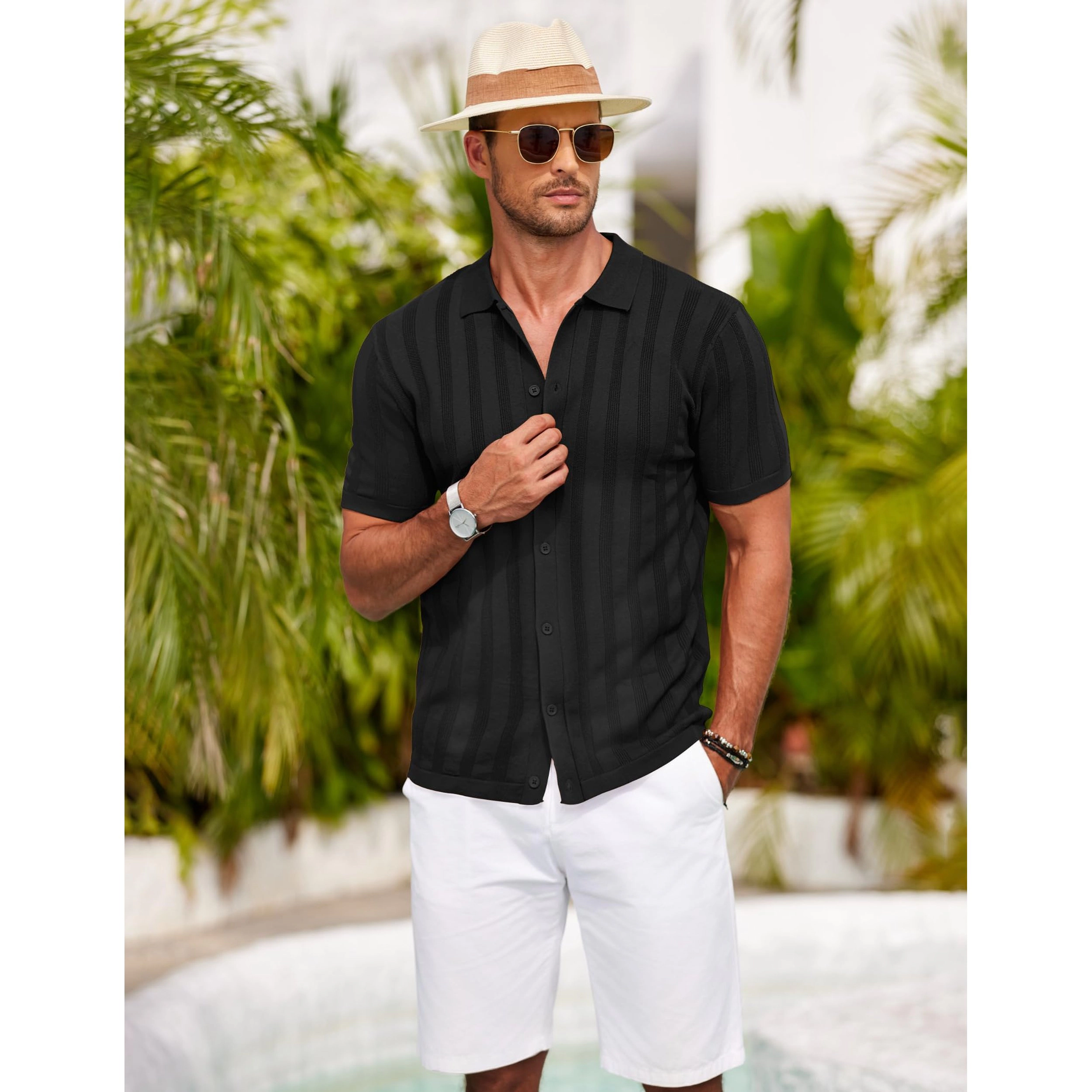 COOFANDY Men's Regular Fit Short Sleeve Knit Camp Shirt