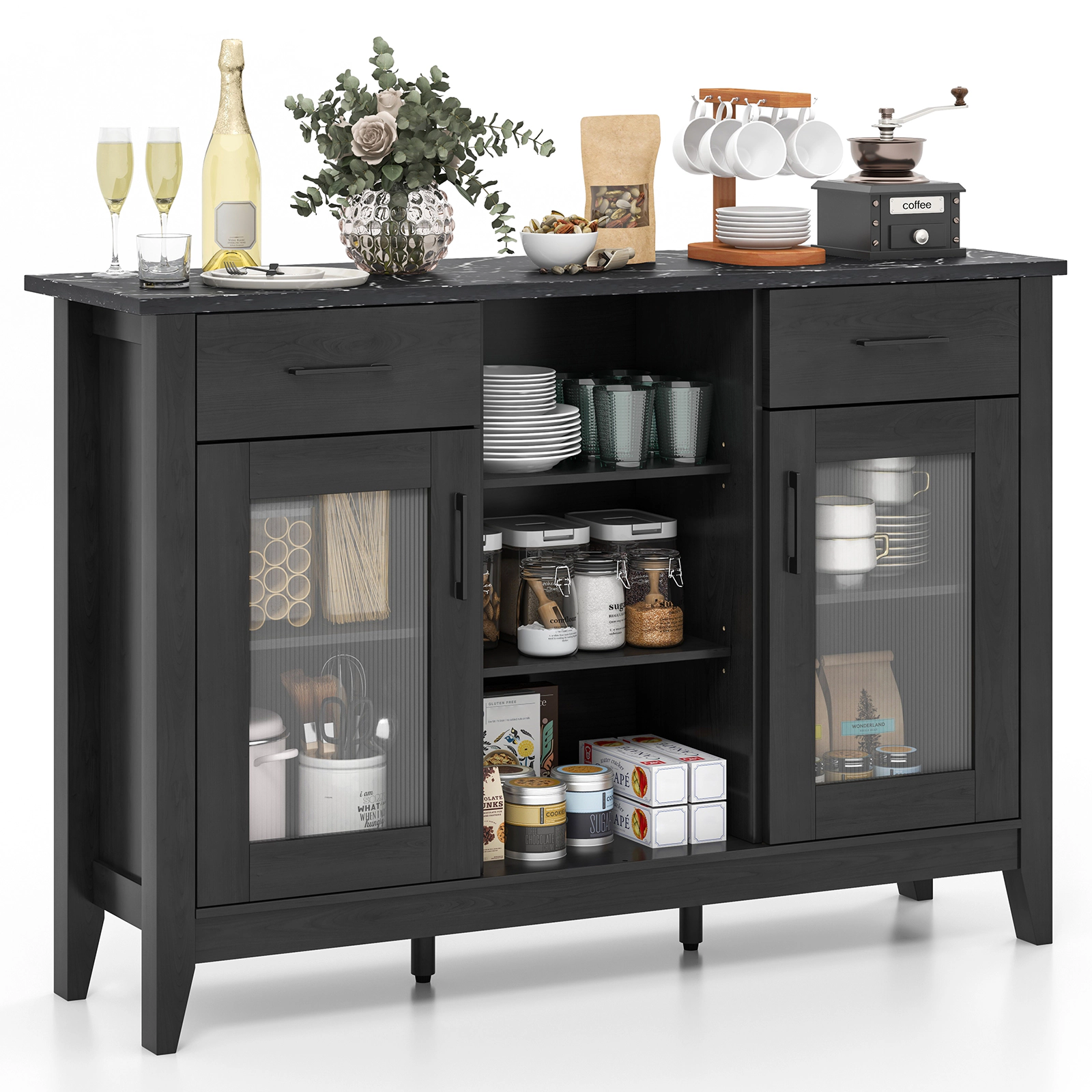 Glintex 52-Inch Sideboard with Faux Marble Top and Patterned PC Doors