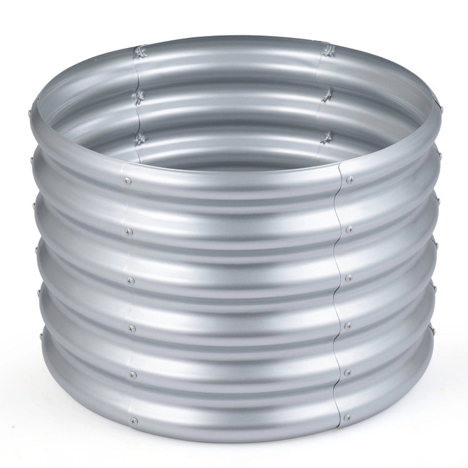 SUGIFT 24-in Round 17-in Deep Galvanized Metal Raised Garden Bed with Corrugated Walls and Open-Ended Base