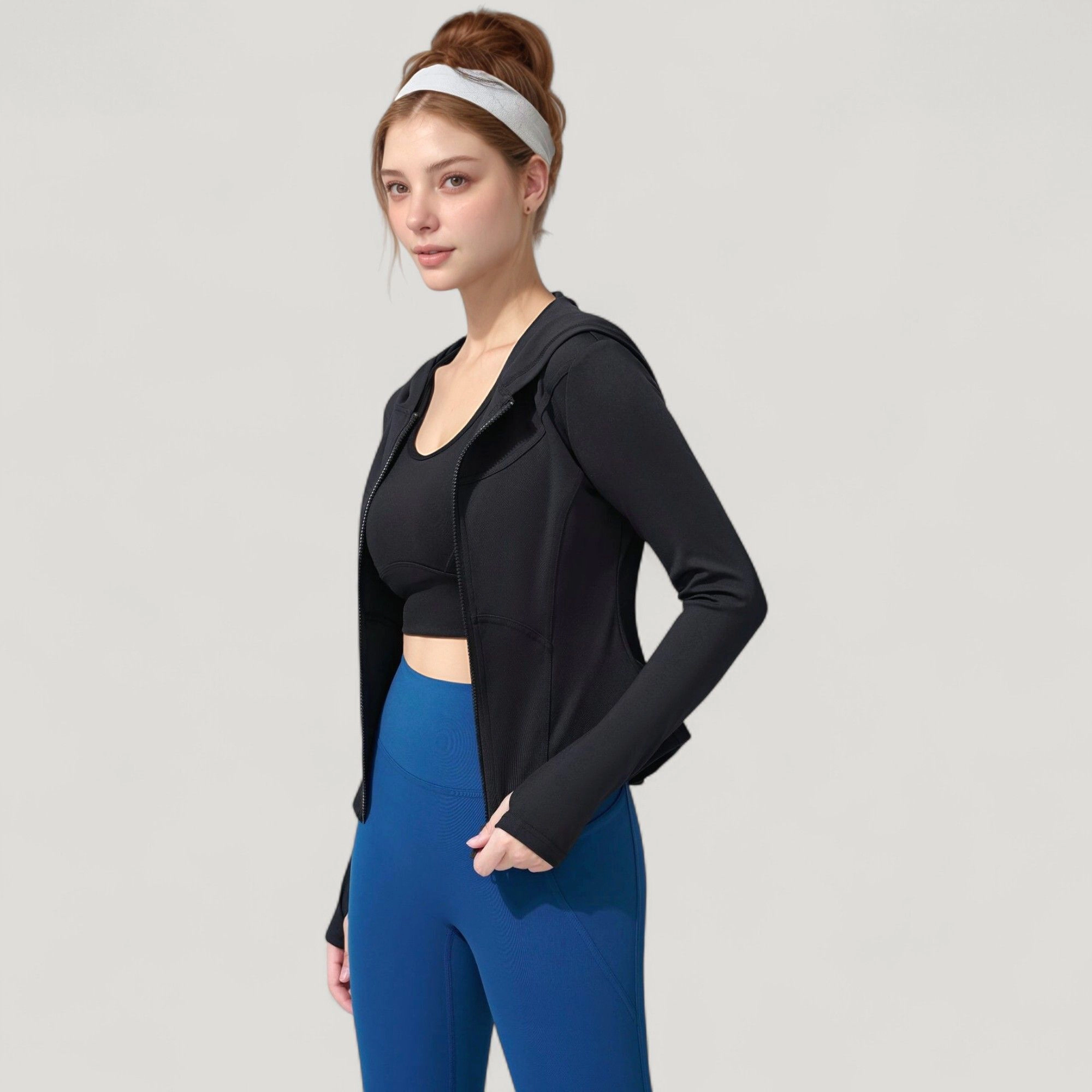 Anna-Kaci Women's Full-Zip Long Sleeve Hooded Active Jacket with Slim Fit and Thumbhole Cuffs
