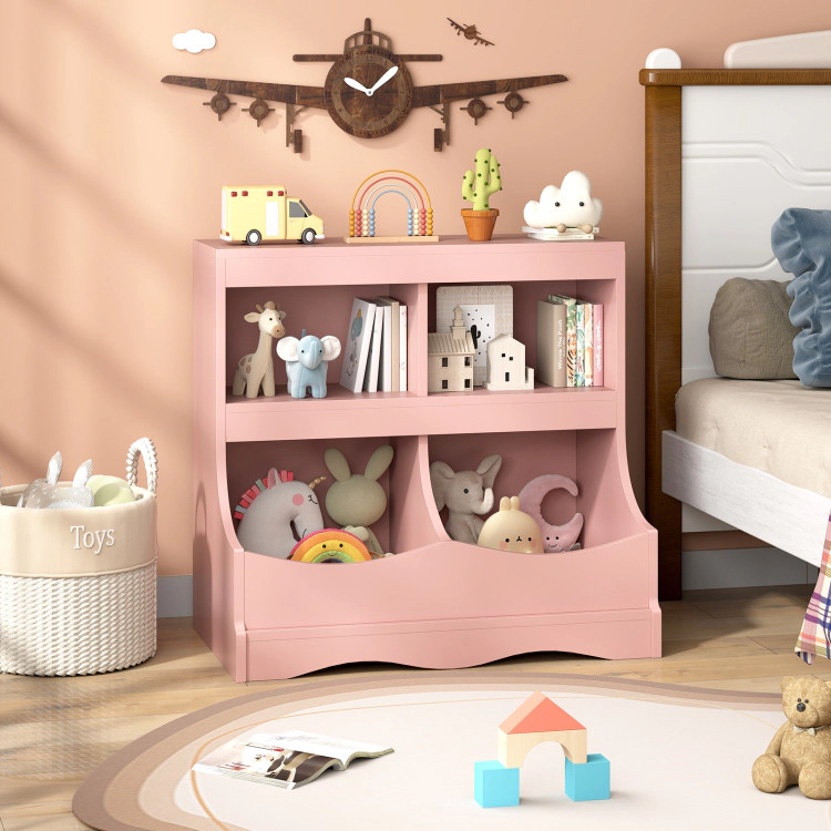 Hivvago Toy Storage Organizer 4-Cubby Kids Bookcase for Toys and Books