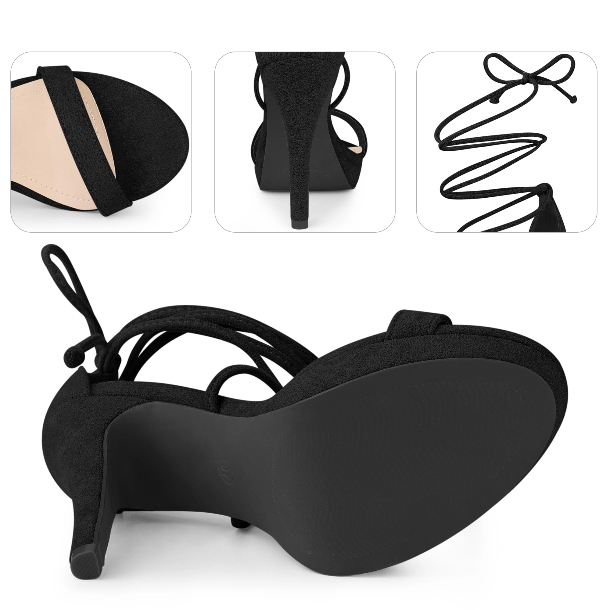BLISSFUL STEP Women's Platform Stiletto Heels Lace Up Strappy Padded Insole Sandals