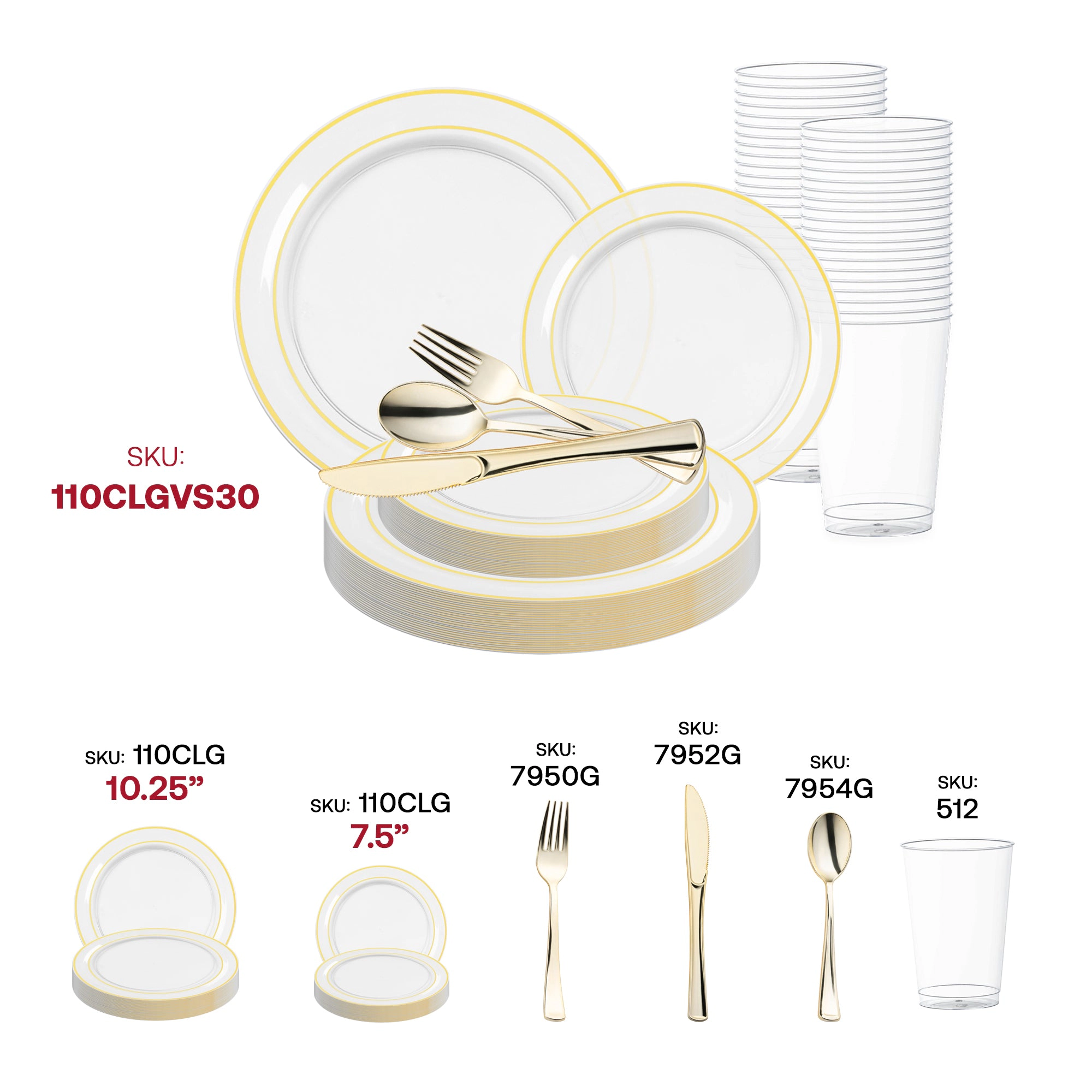 Smarty Had A Party Clear with Gold Edge Rim Plastic Wedding Value Set