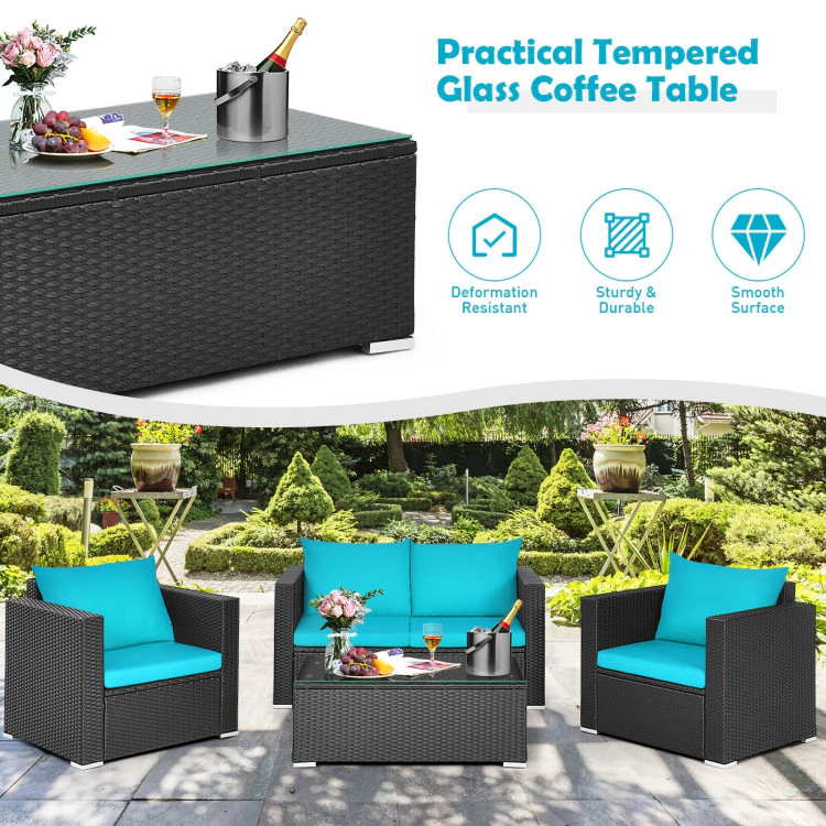 Hivvago 4 Pieces Patio Rattan Conversation Set With Padded Cushions