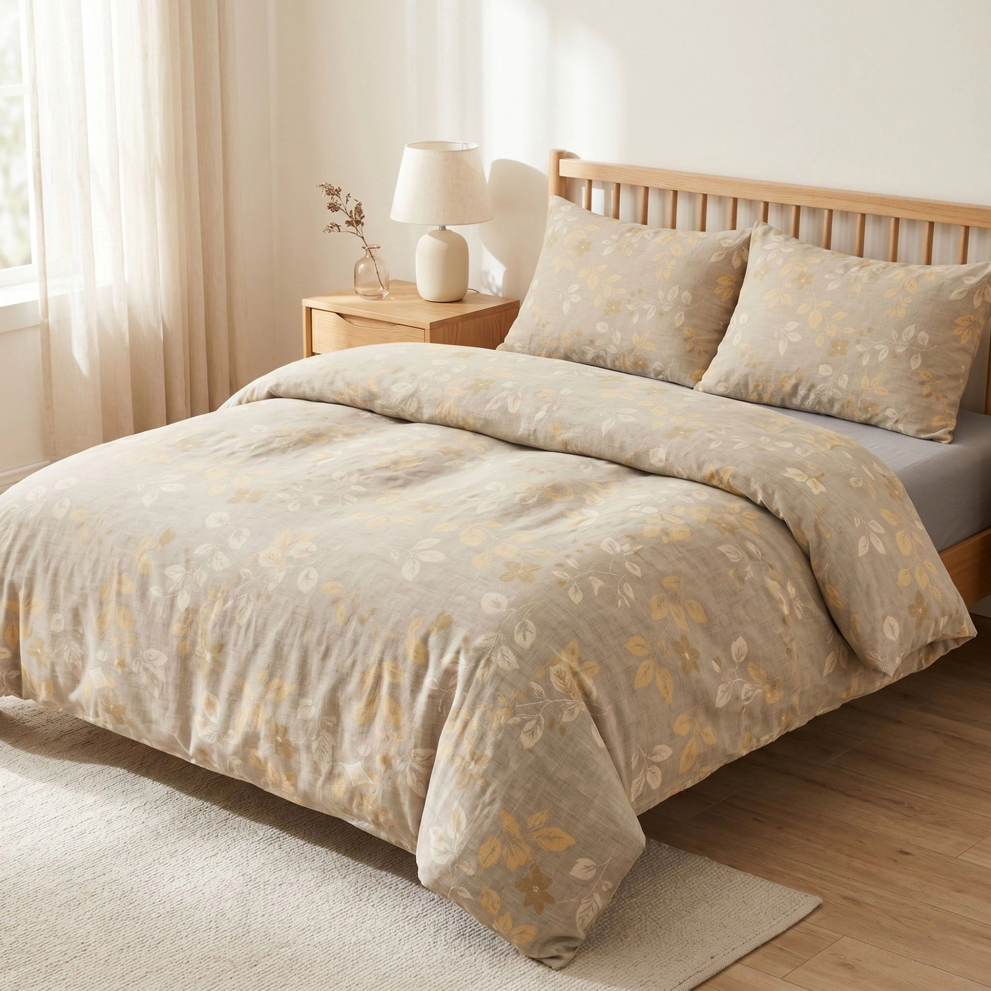 Alilang Unisex 3-Piece Cotton Bedding Set with Duvet Cover and Pillowcases Soft Washed Fabric Botanical Floral Print