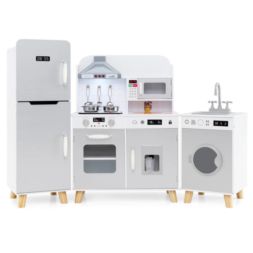 Hivvago Kids Kitchen Playset 3-in-1 with Refrigerator and Washing Machine-Gray