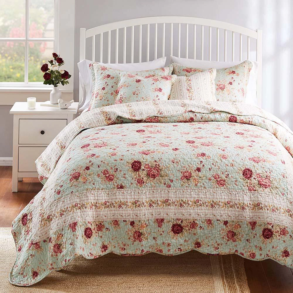 Greenland Home Antique Floral Print Decorative High Quality Quilt Set 4 Piece