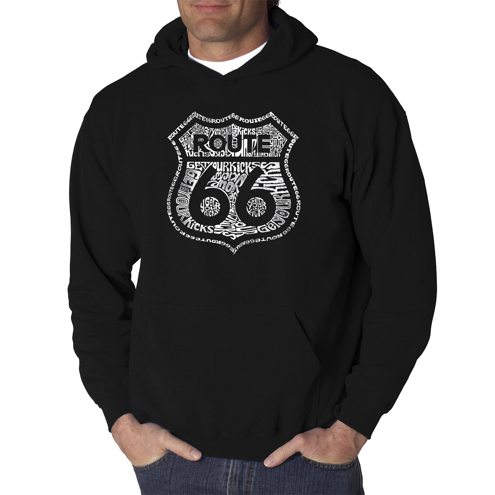 LA Pop Art Get Your Kicks on Route 66 - Men's Word Hooded Sweatshirt