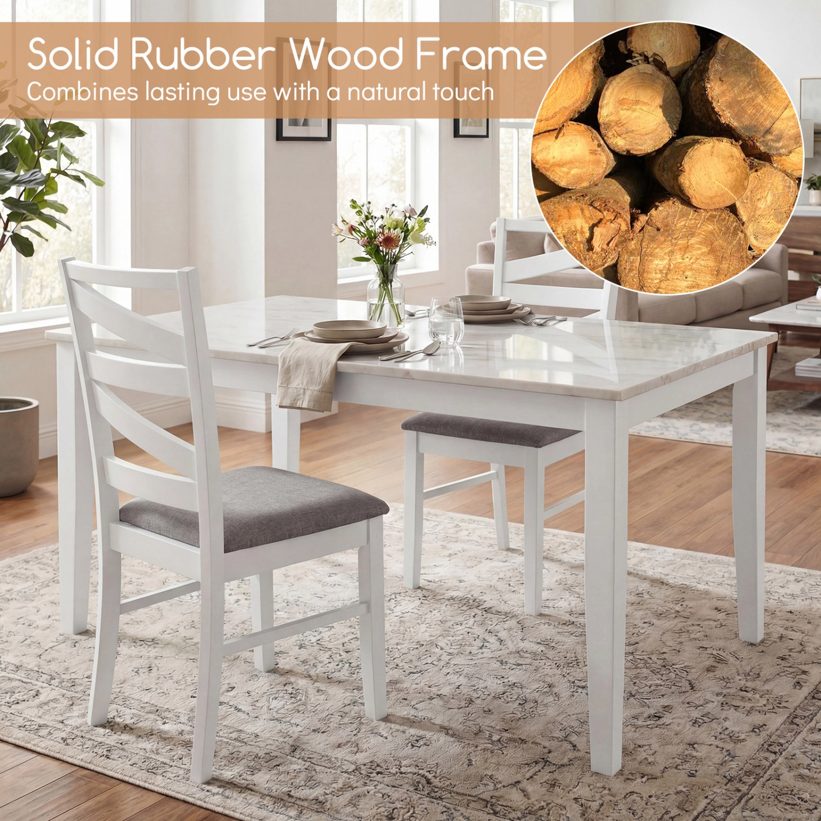 SUGIFT Set of 2 Brown Linen Farmhouse Dining Chairs, Tall Back, Padded Seat