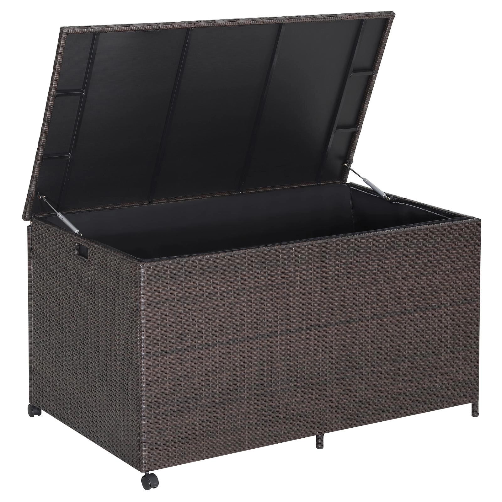 SUGIFT 133-Gal 165-lb Top Capacity Rattan Wicker Outdoor Storage Box with Waterproof Zippered Liner and Wheels