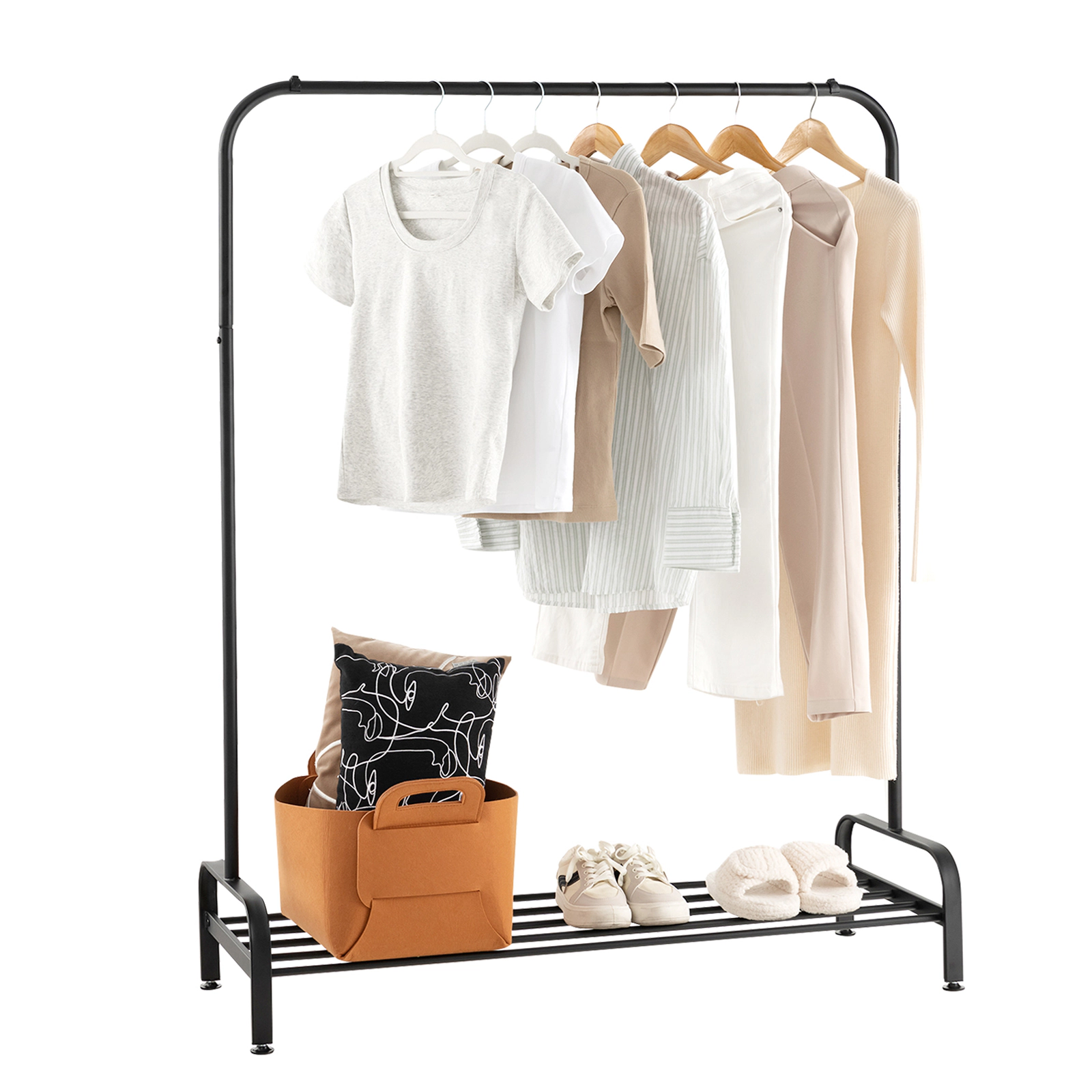 SUGIFT Heavy Duty Metal Clothes Stand Garment Rack with Top Rod and Lower Storage Shelf 44-lb Rod 22-lb Shelf Black