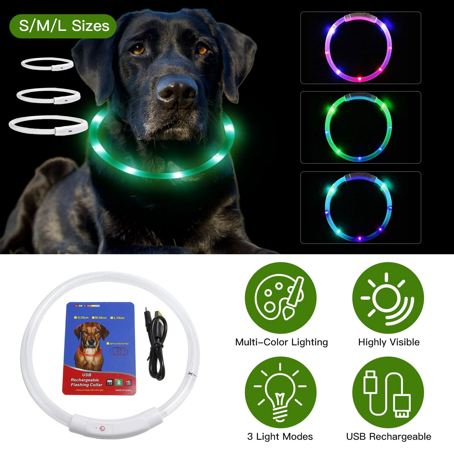 GBruno USB Rechargeable LED Dog Collar 35 Cm