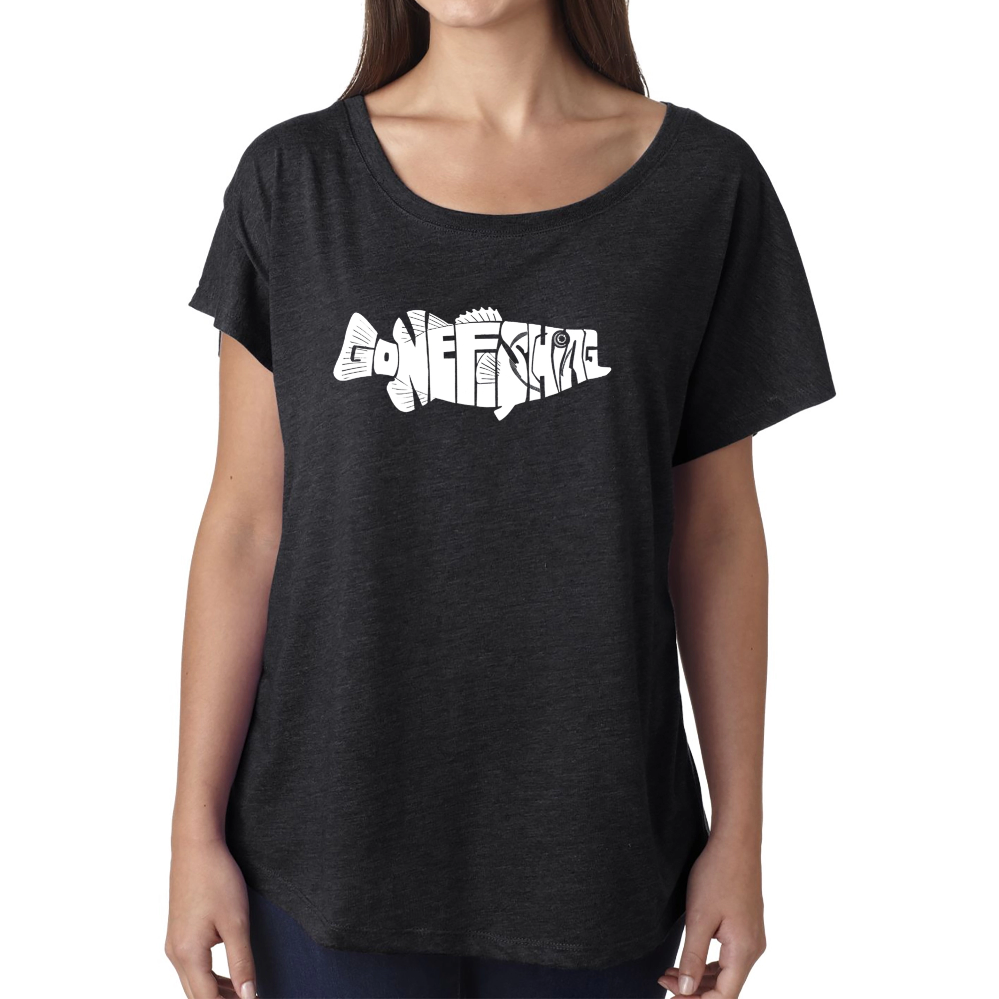 LA Pop Art Women's Dolman Word Shirt - Bass Gone Fishing