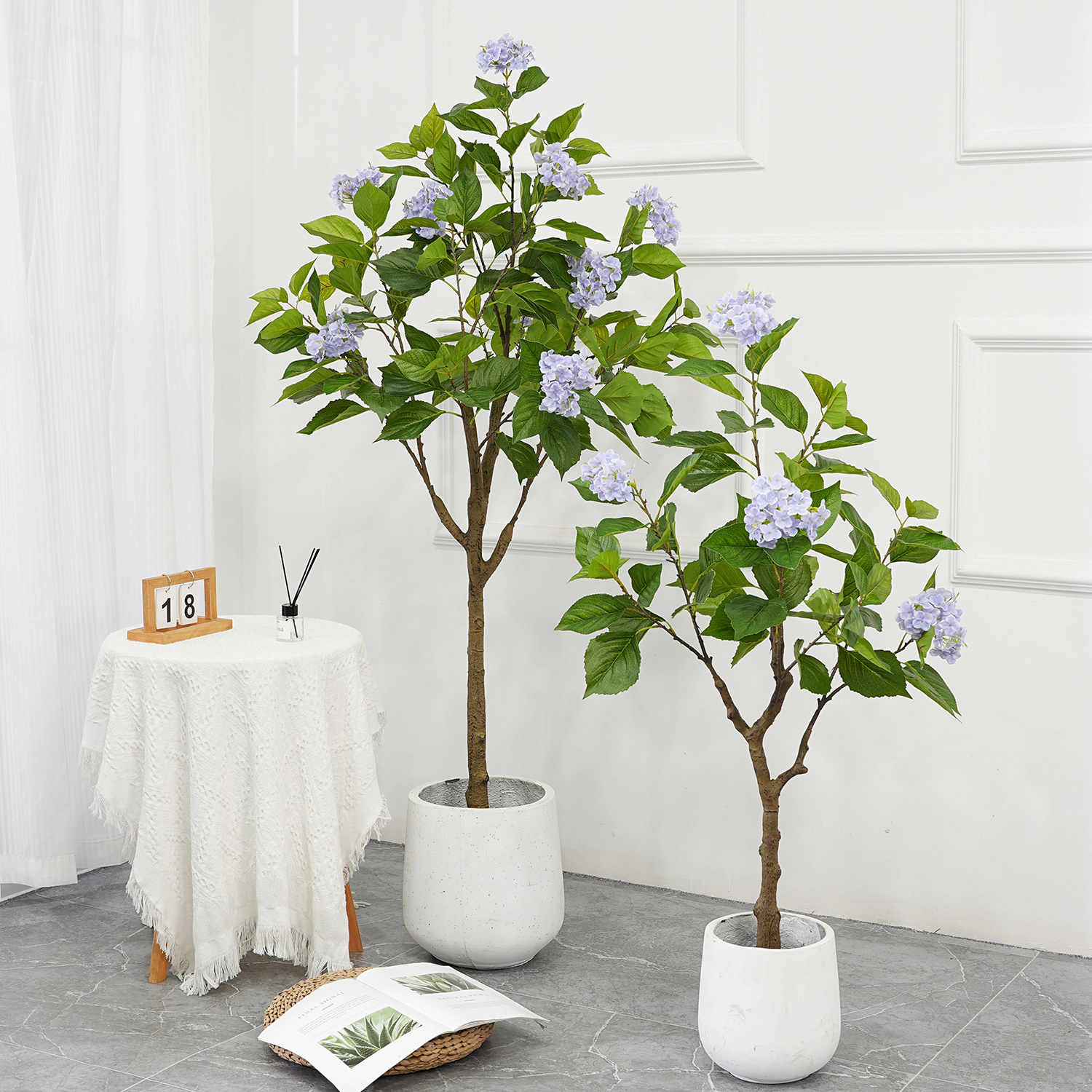 Artificial Hydrangea Tree, 4ft Tall Hydrangea Flower Tree Fake Potted Plant Artificial Flower Tree for Home Living Room
