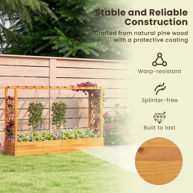 Hivvago 45 Inch Wooden Raised Garden Bed with Lattice Trellis for Outdoor