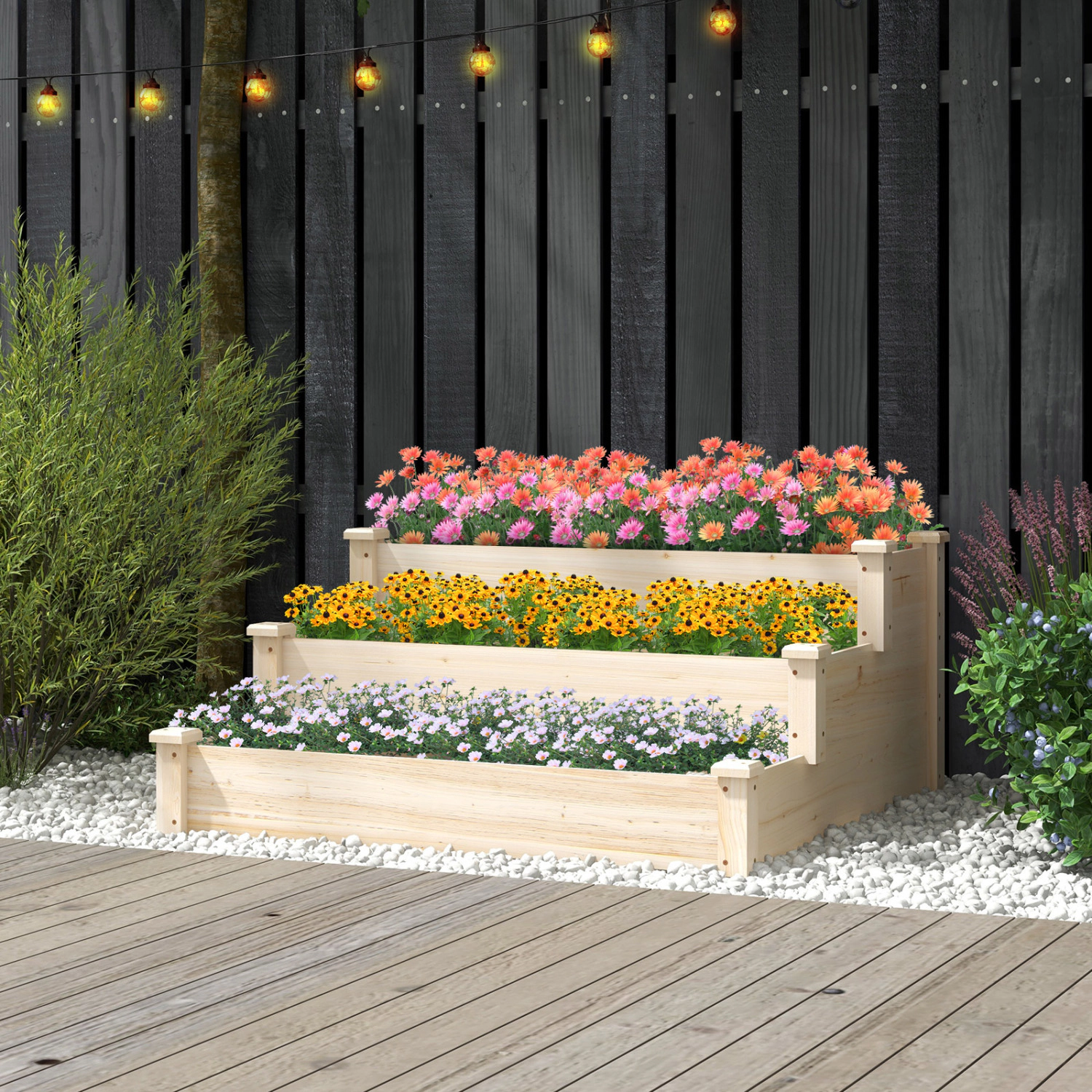 Slickblue Unisex 3-Tier Wooden Raised Garden Bed Planter
