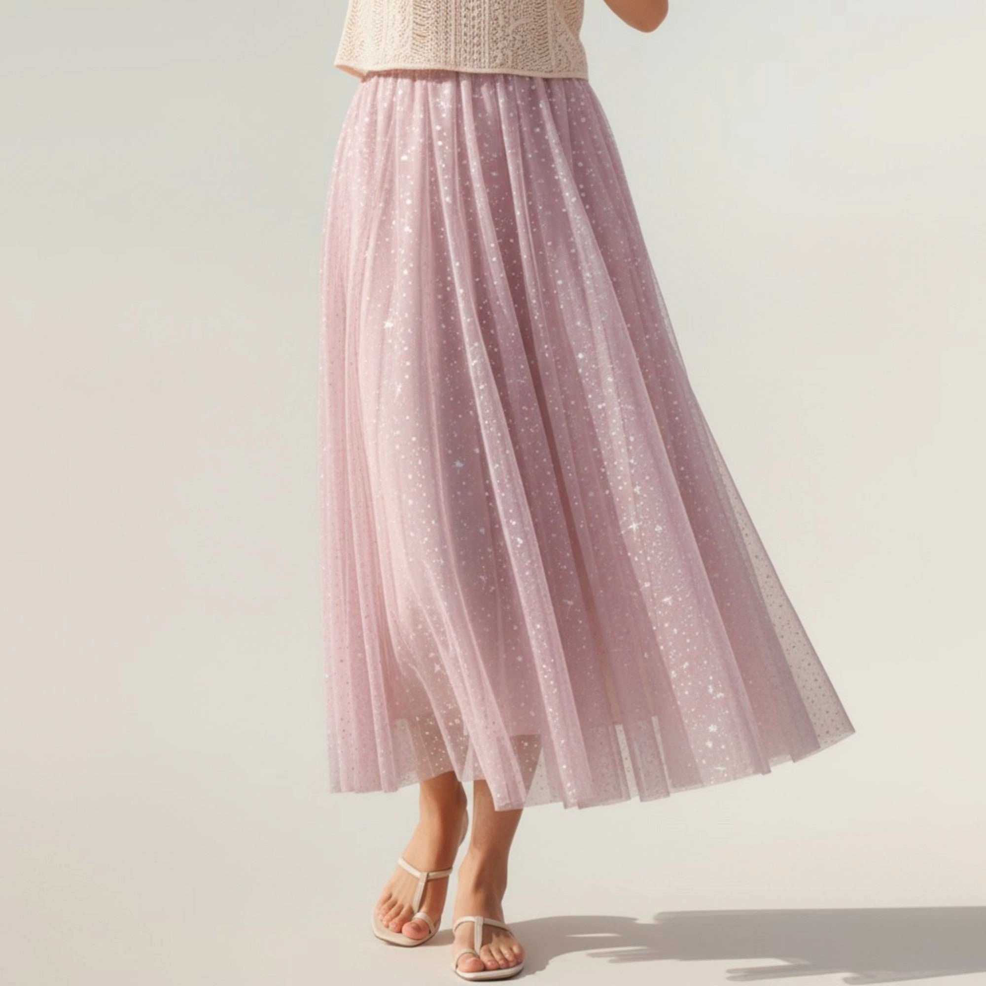 Anna-Kaci Womens Sparkle Tulle Layered Mesh Midi Skirt
