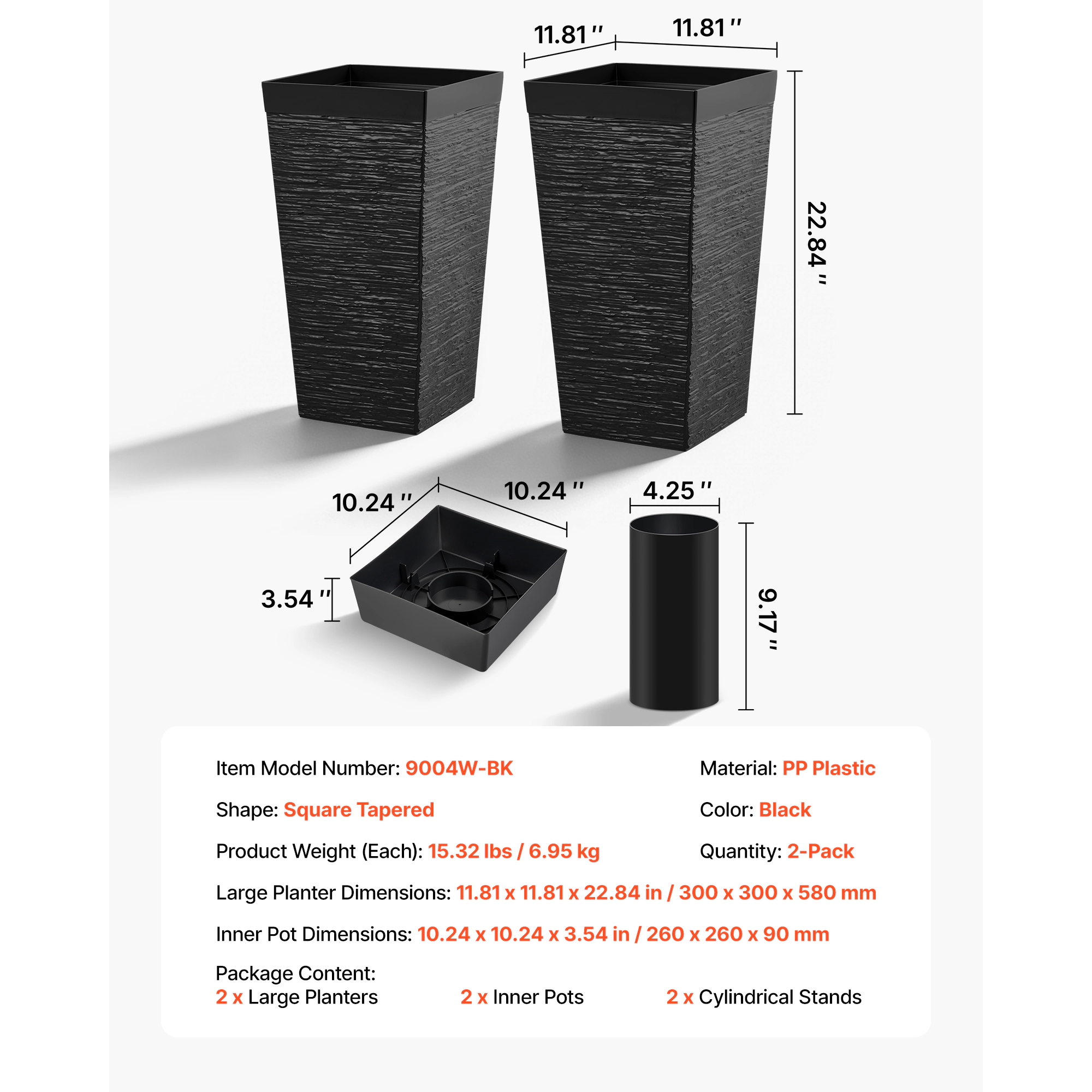 HONGGE Tall Planters Set of 2 Large Outdoor for Indoor Plants Front Porch Modern Flower Pots with