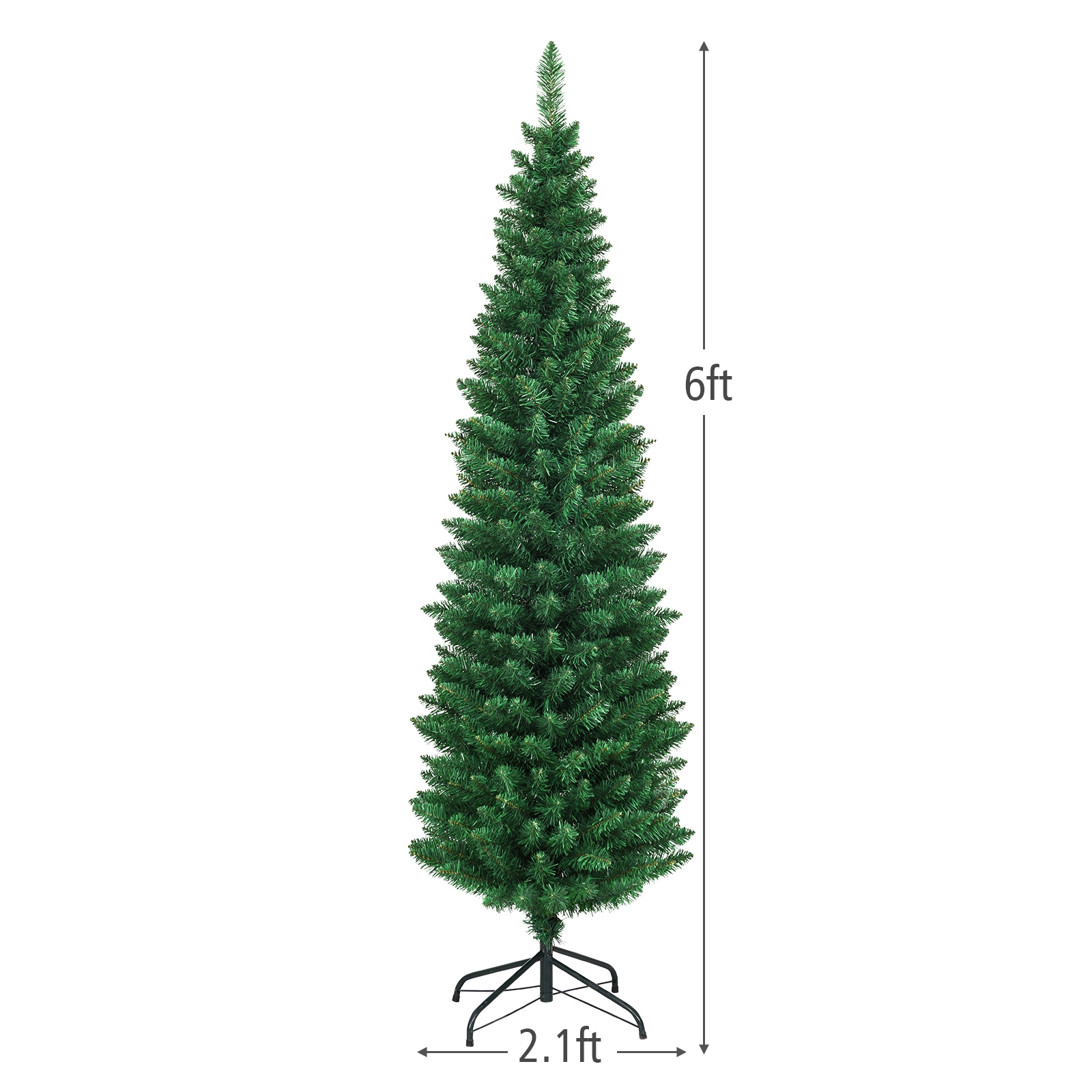 SUGIFT 6-ft Green Slim Pencil Christmas Tree Unlit with 400 Branch Tips and Metal Stand 2.1-ft W