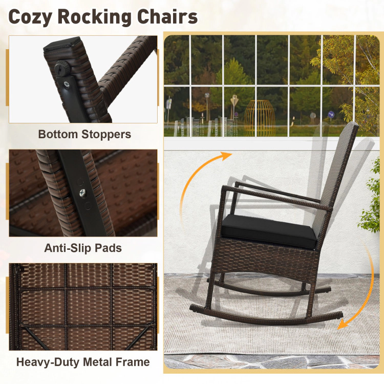 Hivvago 3 Piece Patio Rocking Set Wicker Chairs With 2-Tier Coffee Table
