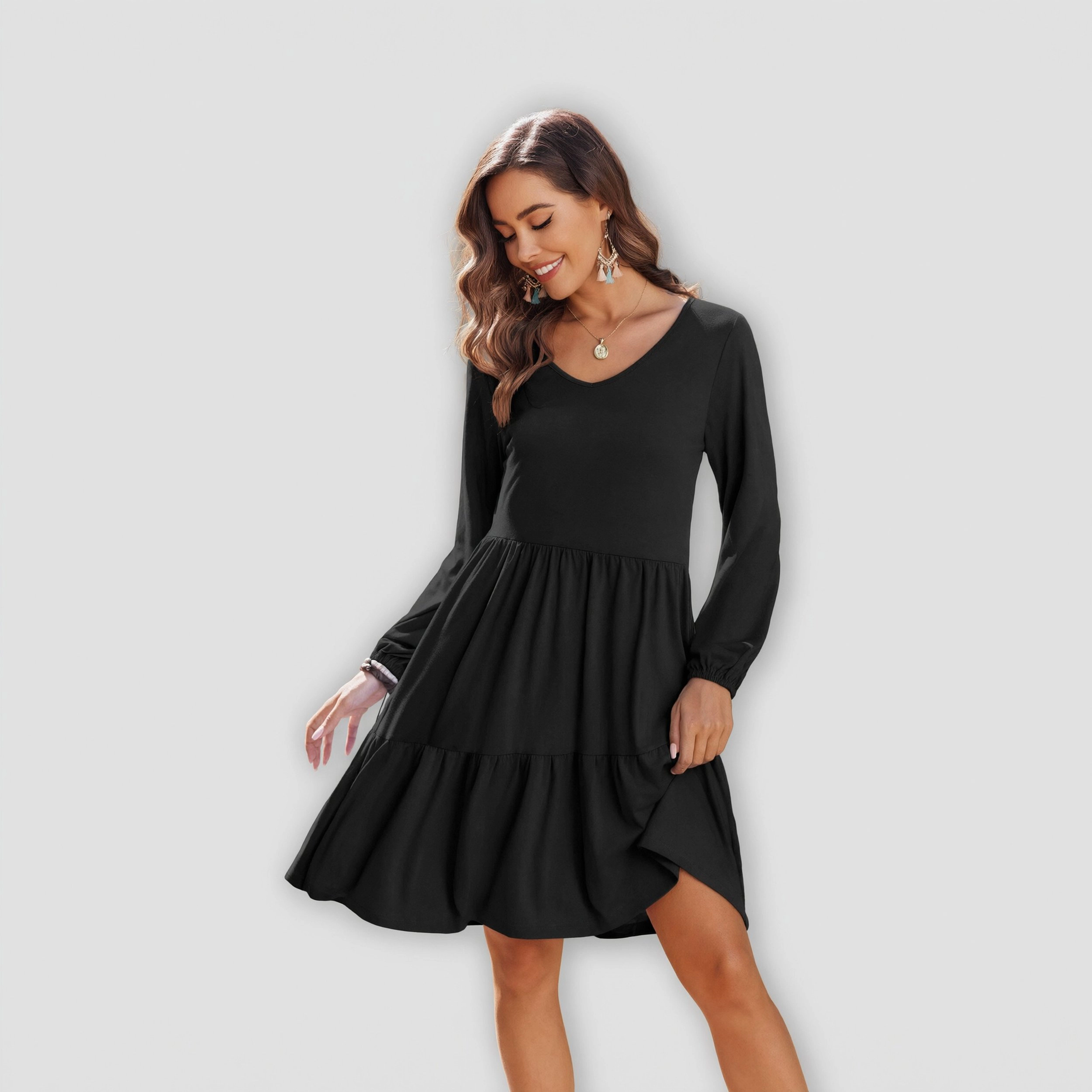 Zeagoo Women's V Neck Long Sleeve Knee Length Dress