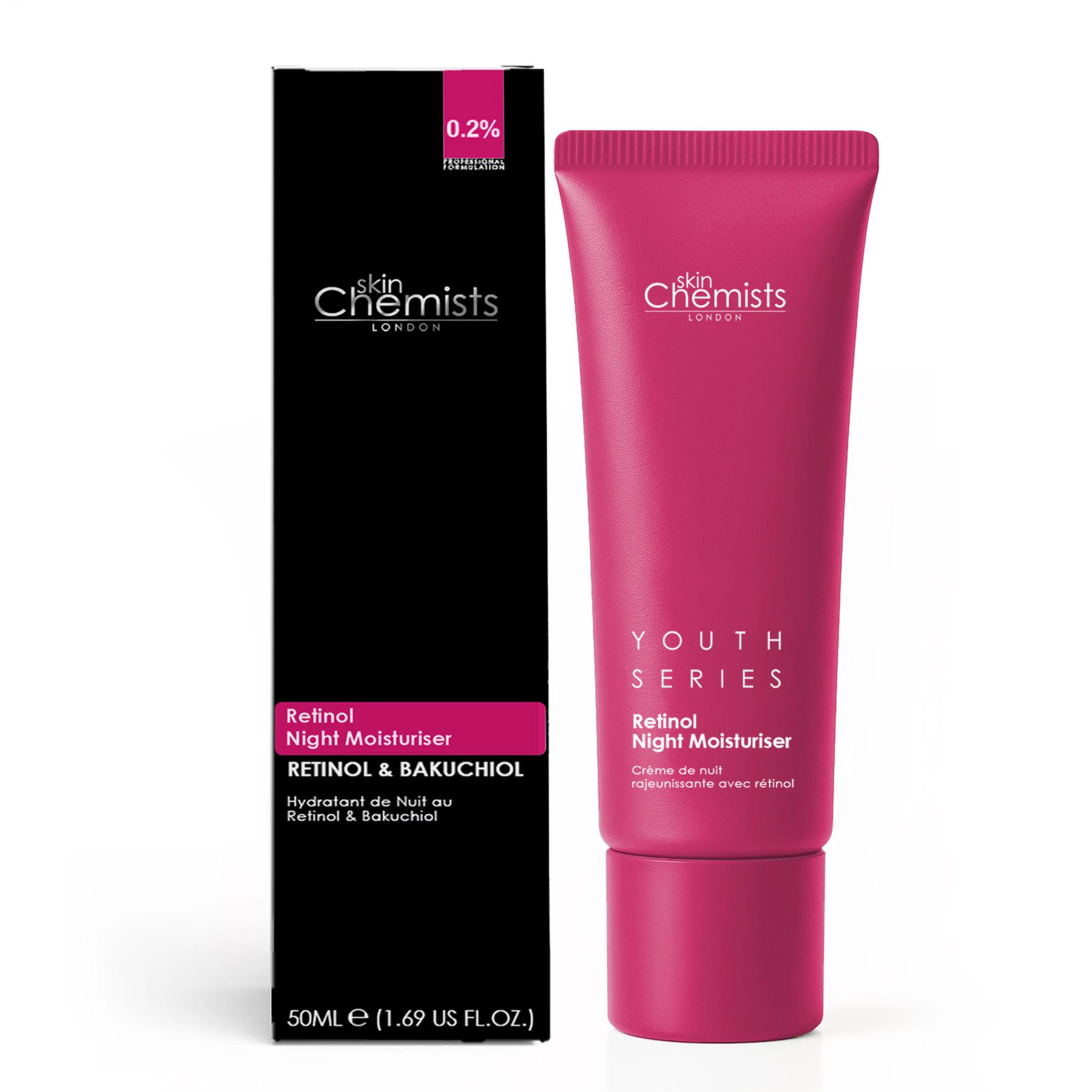 skinChemists Retinol Bakuchiol Anti-Ageing Night Moisturiser 50ml - Firms, Smooths Fine Lines & Reduces Wrinkles