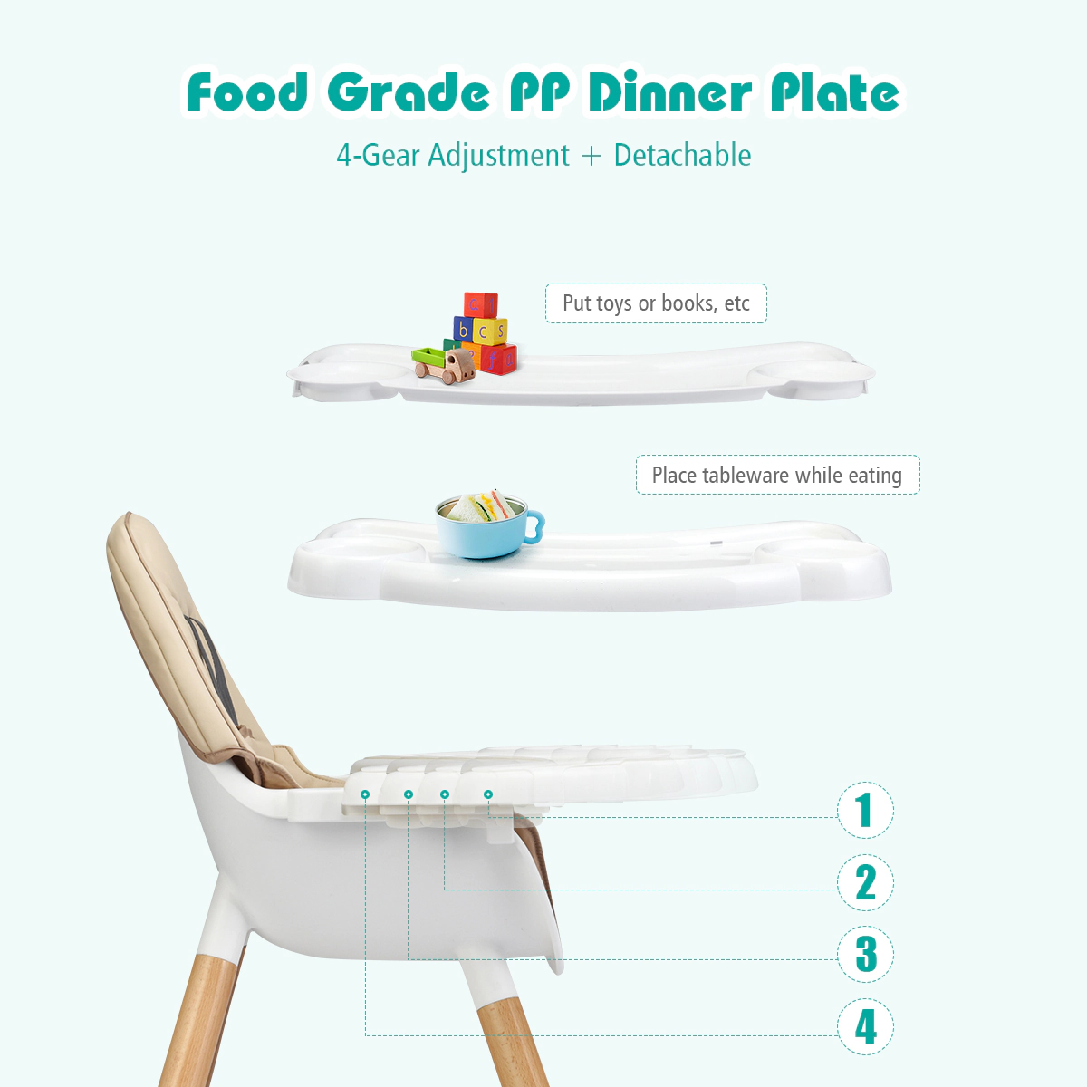 SUGIFT 5-in-1 Convertible Wooden High Chair with Table 33-lb Capacity Ages 6-36 Months Coffee/Black/Natural